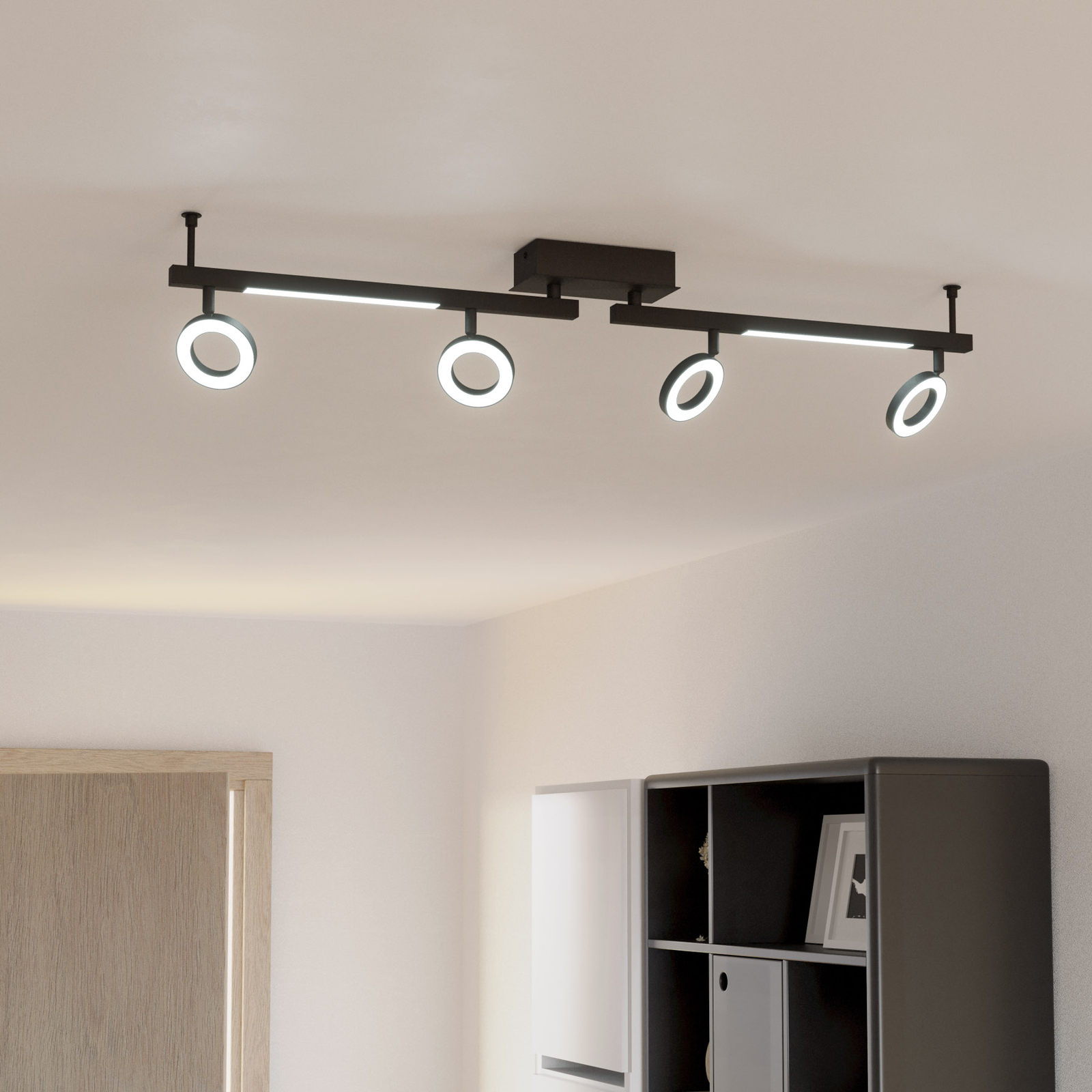 vervolging hek dief Spot plafond LED Cardillio 2 noir, quatre anneaux | Luminaire.fr