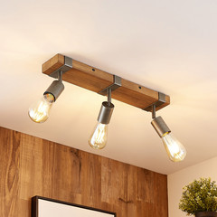 Lindby downlight Quitana, 3 luces, madera de pino, E27