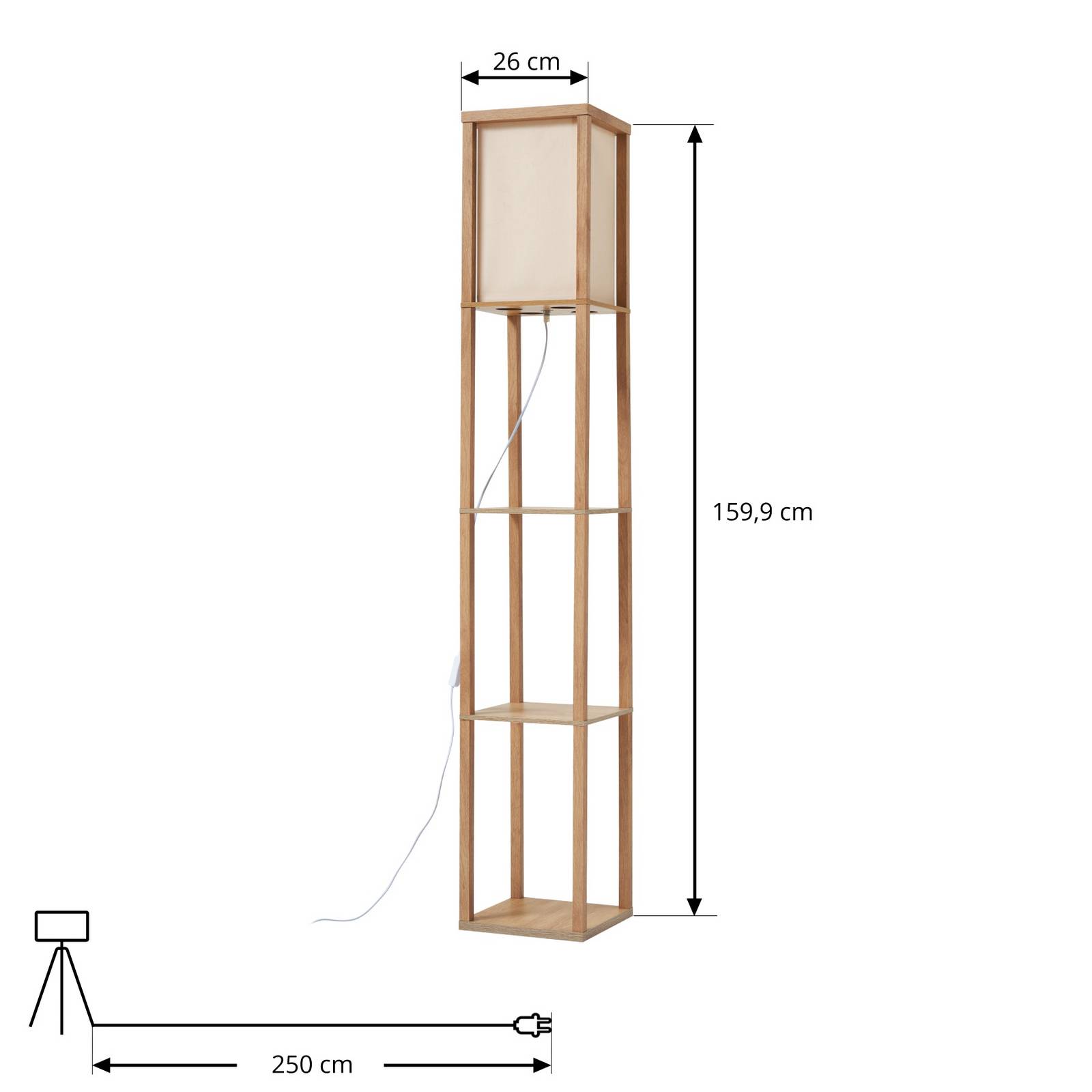 Lindby Lampa stojąca Birta, kolor drewna/biały, półka, drewno