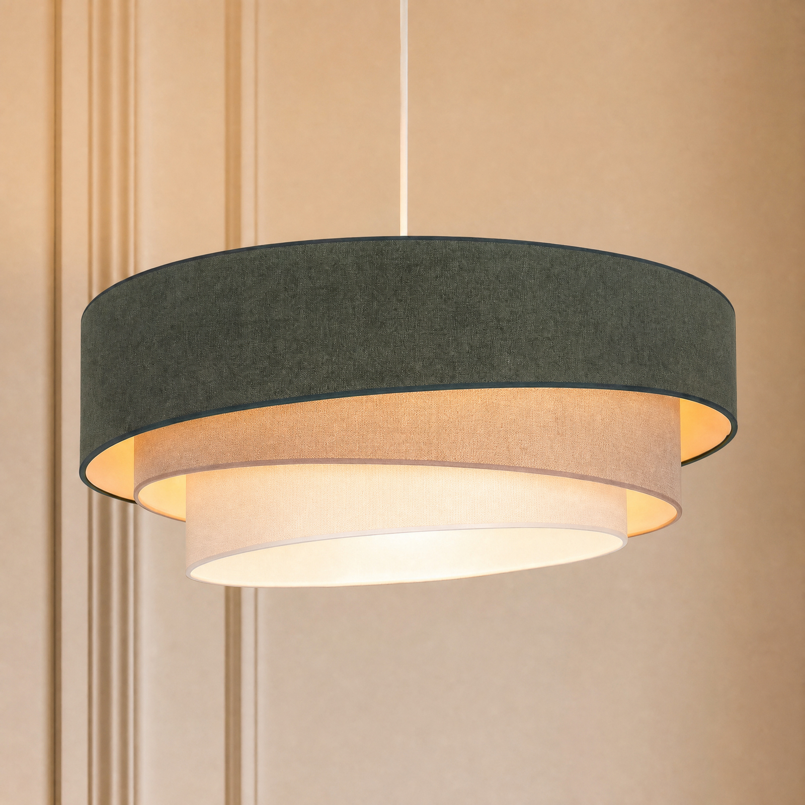 Pendellampe Trio, grün/beige, Ø 60 cm, Textil, E27