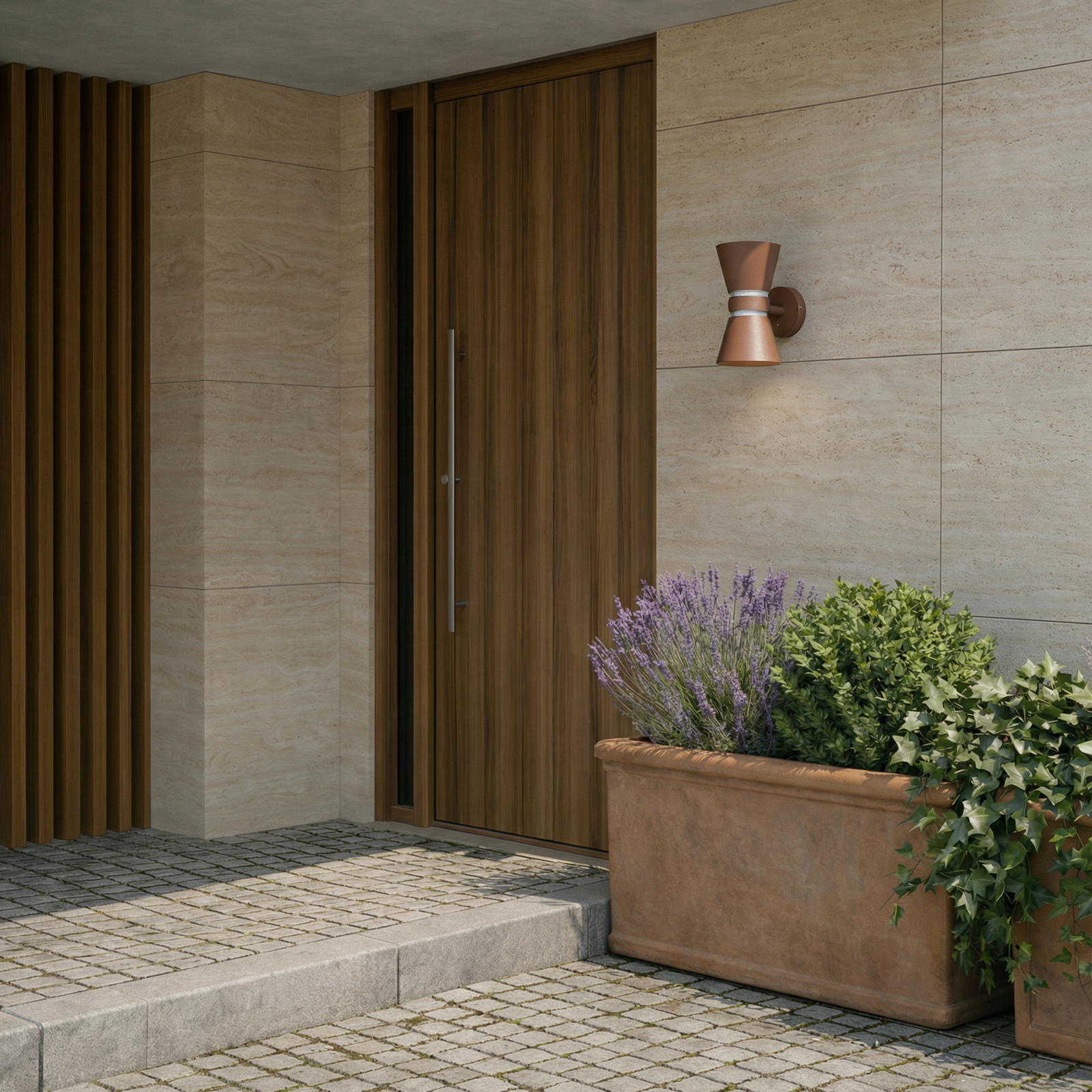 Lucande LED външна стенна лампа Meravi, кафява, с 2 лампи, IP44