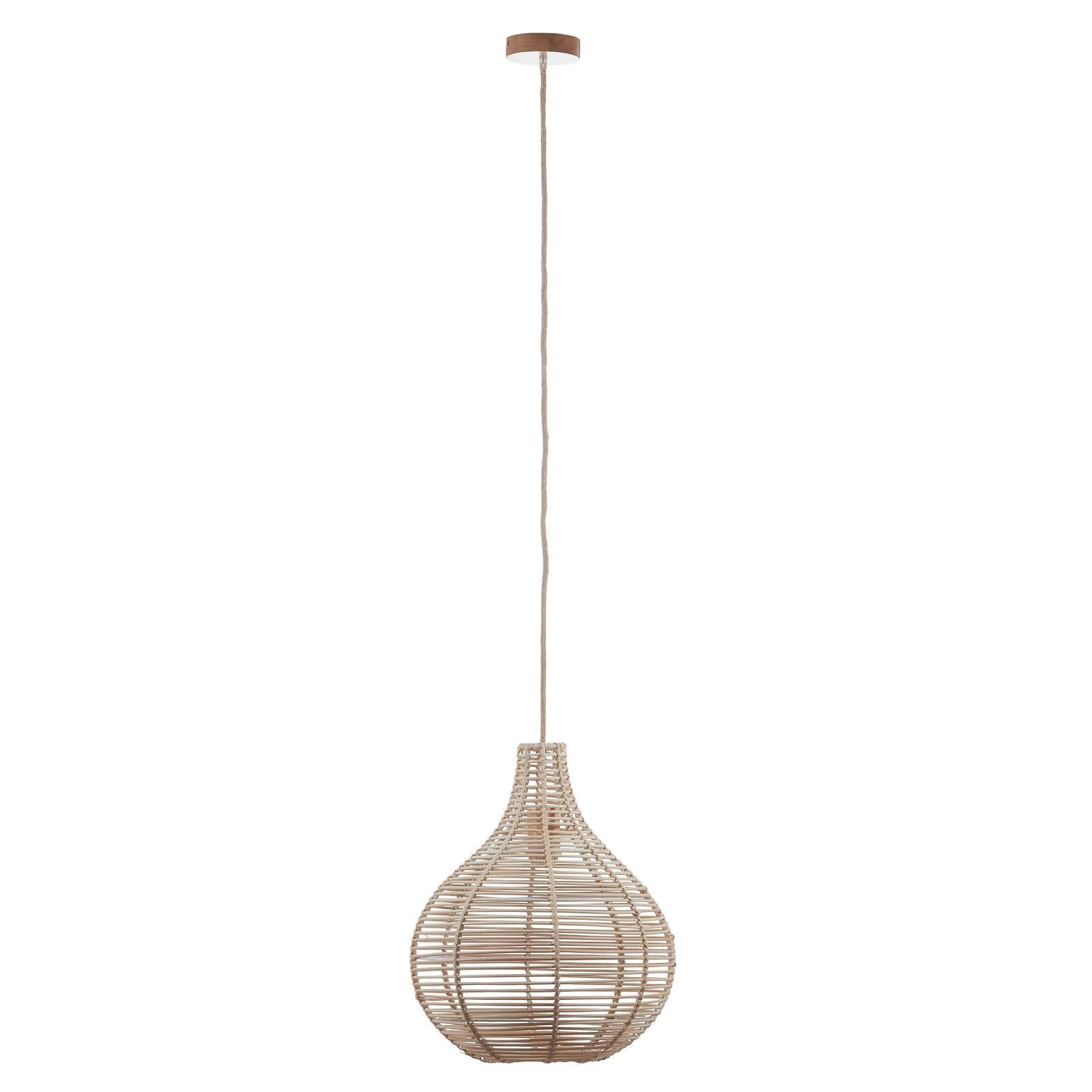 Viokef Lámpara colgante Bolita de madera, Ø 42 cm, para salón / comedor, ratán-madera, E27, 70 W
