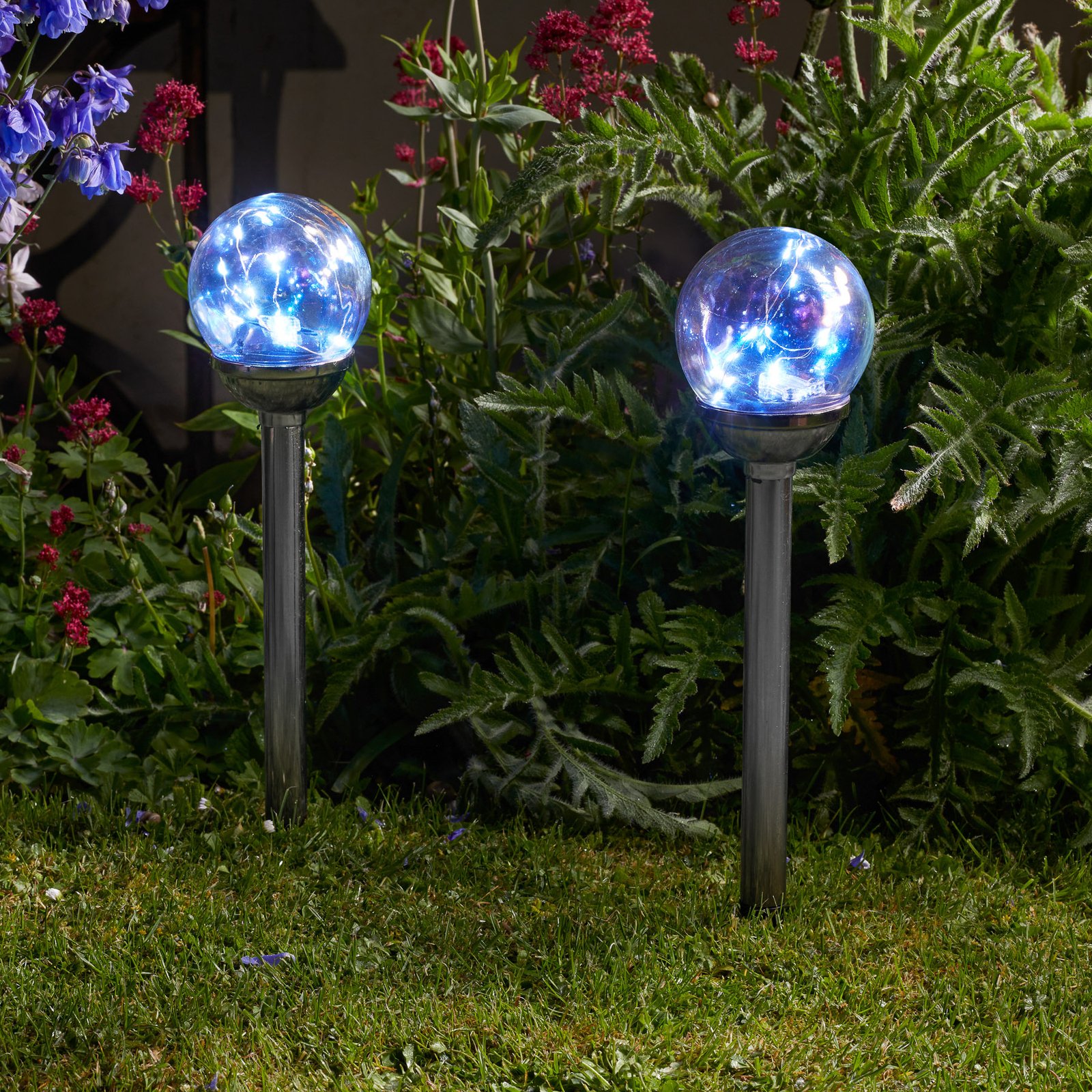 LED-Solar-Erdspießleuchte Firefly Opal im 4er Set