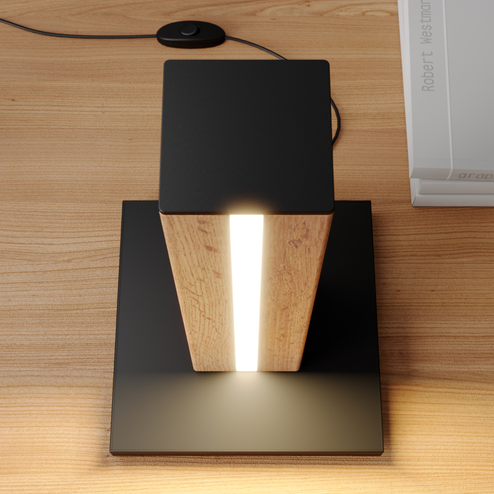 Stolná LED lampa Envostar Eldder v dubovej dyhe