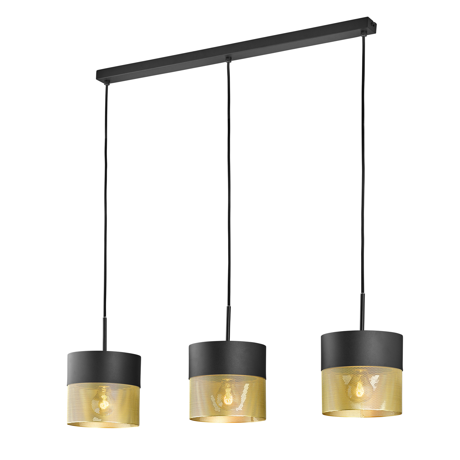 Hanglamp Mesh E27 3-lamps hoog, zwart/goud