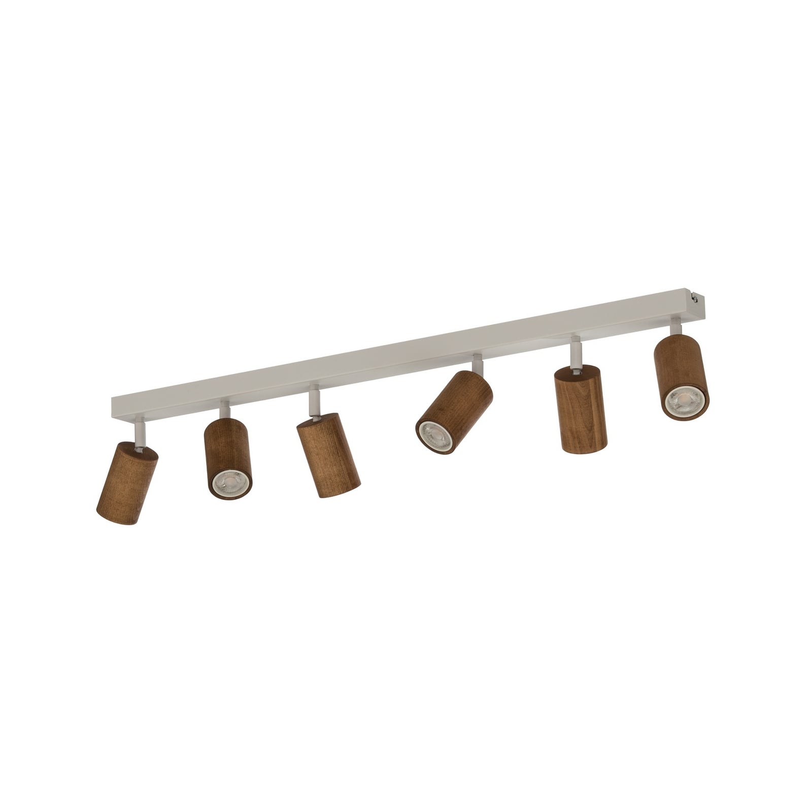 Spot pour plafond Nisse, blanc, longueur 90 cm, à 5 lampes, bois/métal