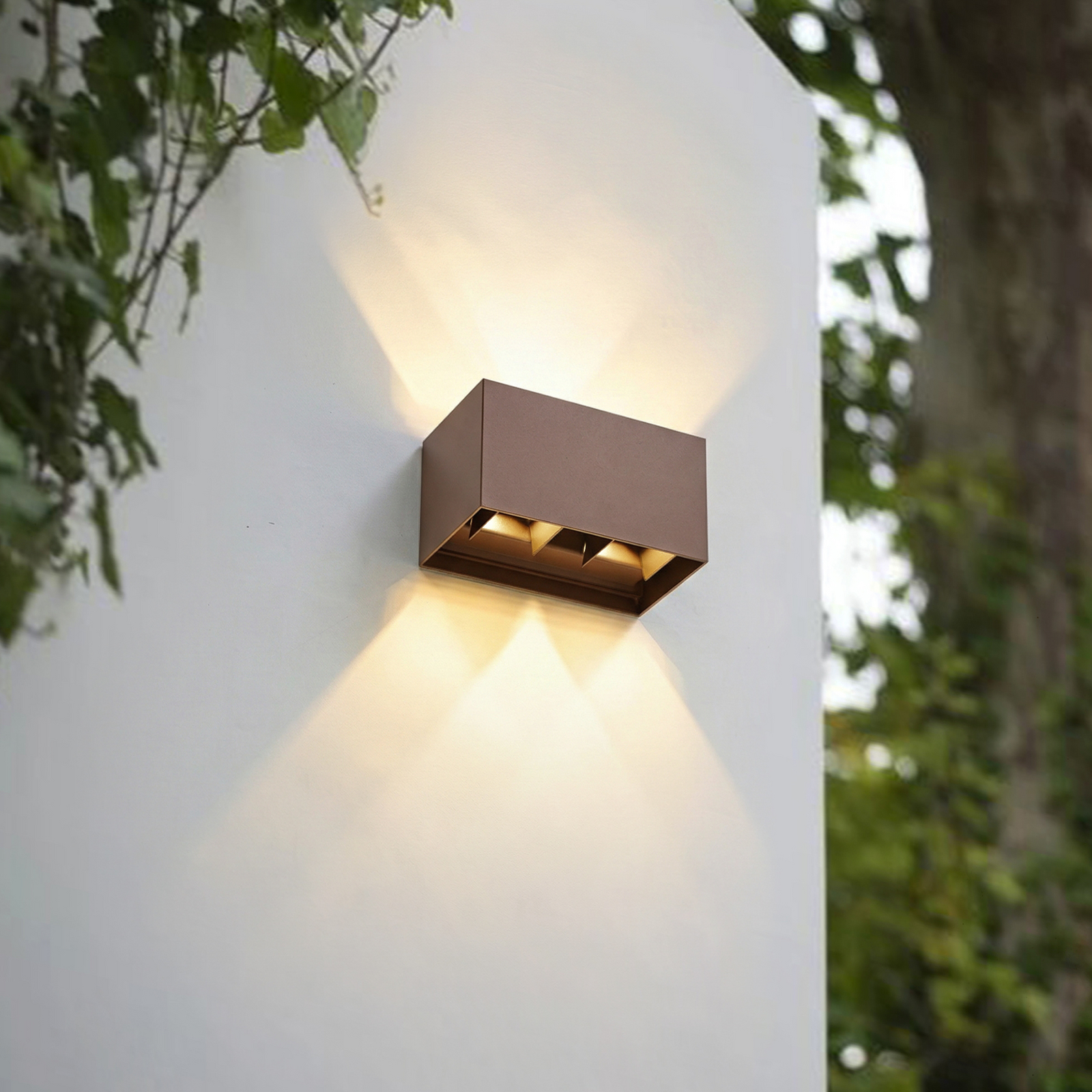 Lindby LED външна стенна лампа Nivar, ръжда, 4-крилна, 20 cm, IP54 Lindby LED външна стенна лампа Nivar, ръжда, 4-крилна, 20 cm, IP54