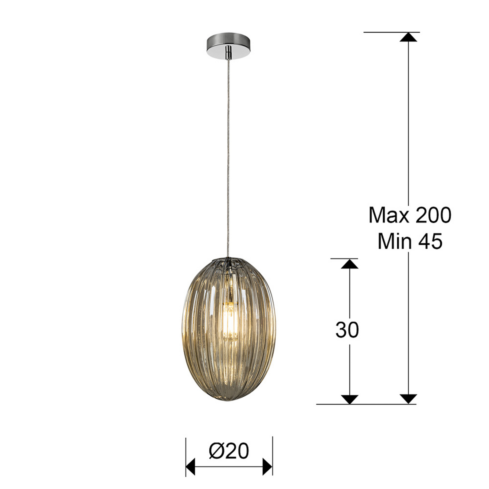 Hanglamp Ovila, 1-lamp, Ø 20 cm, chroom/cognac, glas