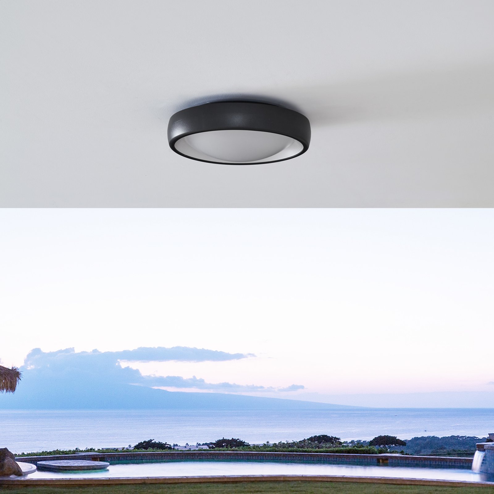 Lindby LED outdoor ceiling light Niniel, black/white, round