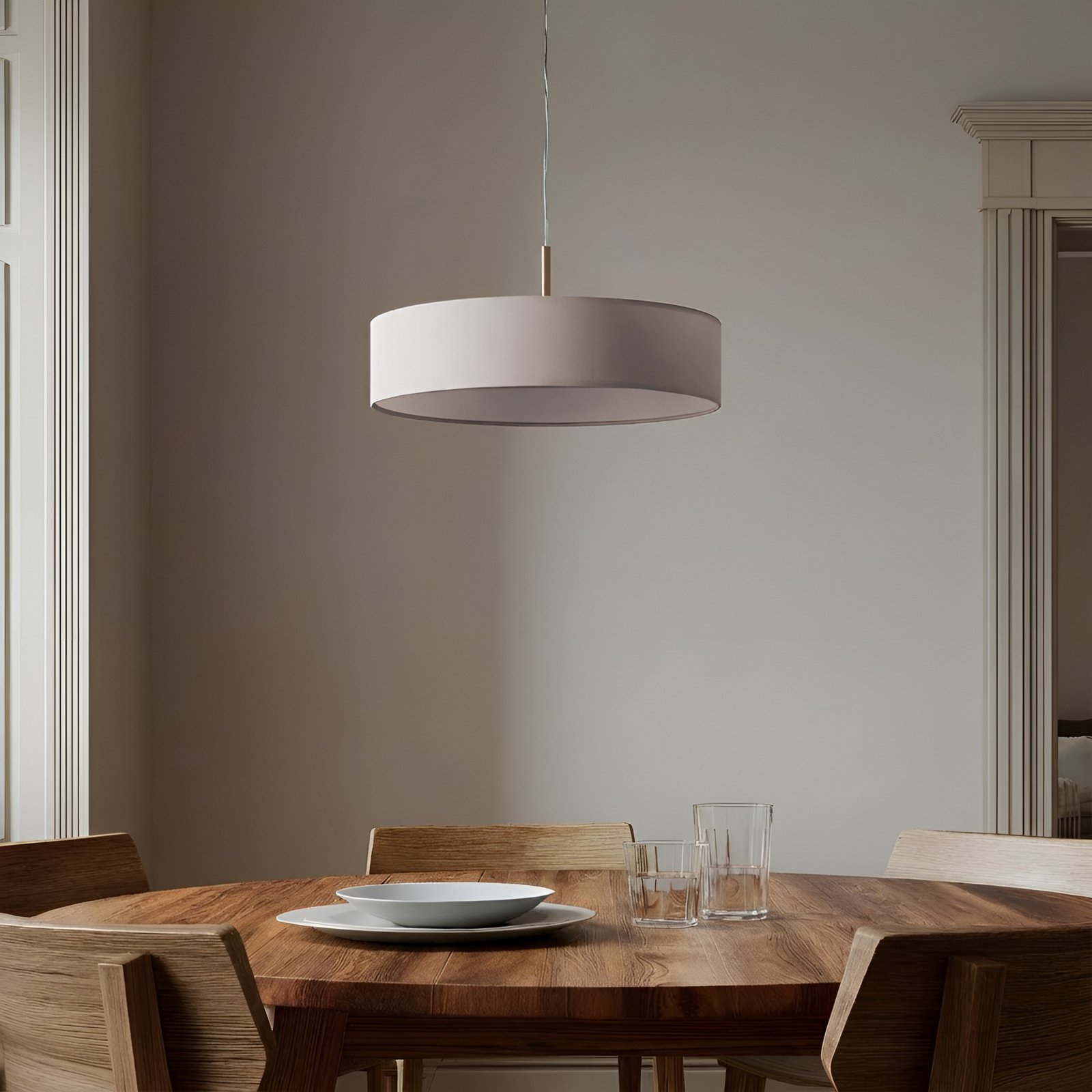 Lindby hanglamp Sebatin, Ø 50 cm, wit, stof, E27