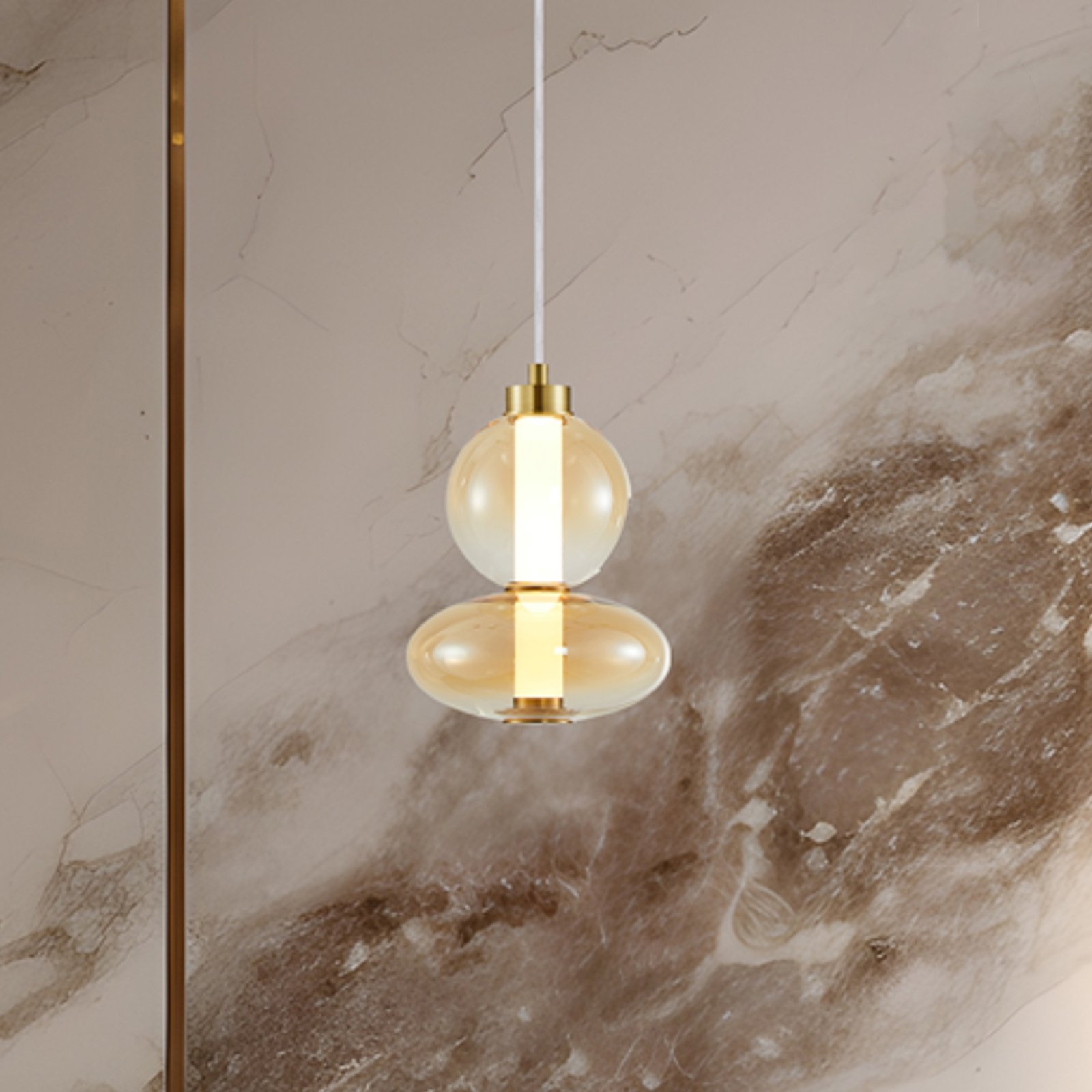 Hanglamp Daphne, amber-transparant glas, hoogte 28 cm