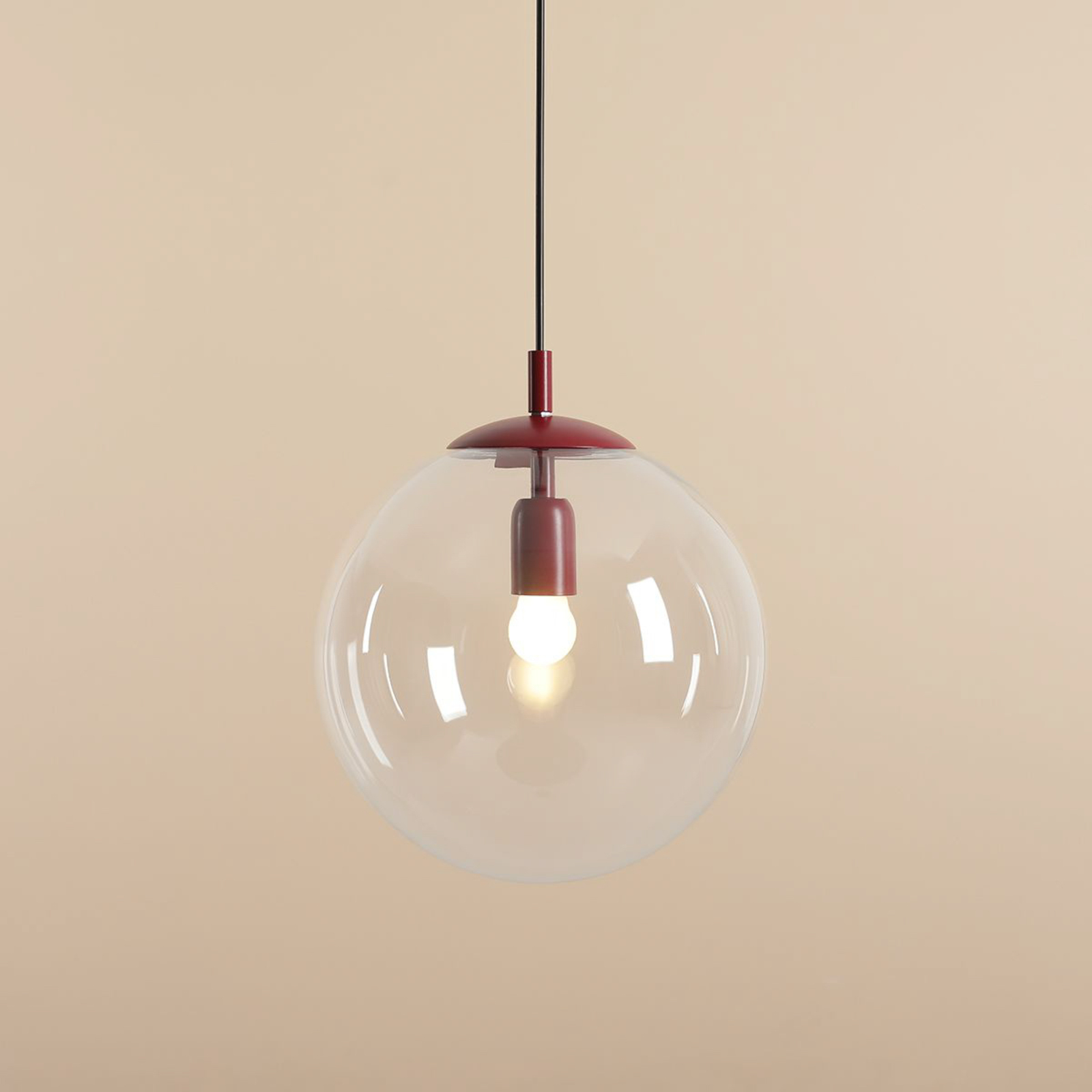 Висяща лампа Nohr със стъклен абажур, виненочервена/прозрачна