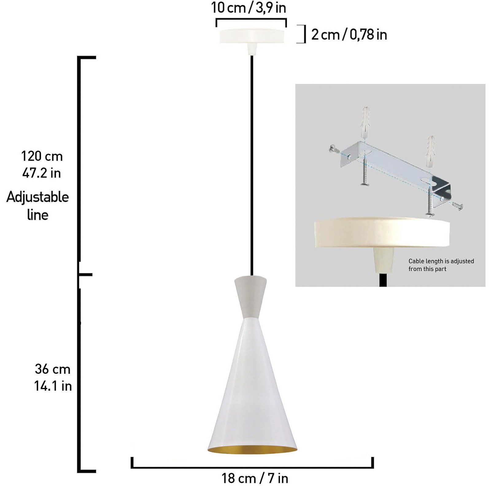 Glenora pendant light, white, Ø 18 cm, metal, E27