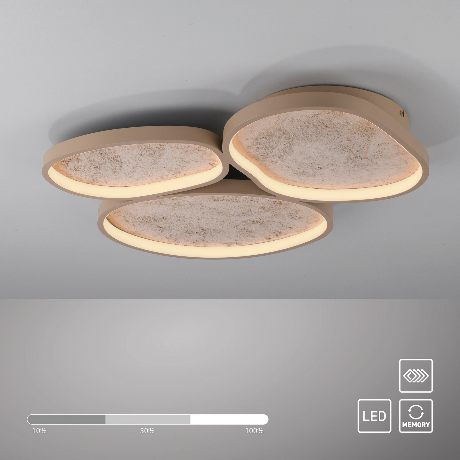 Moonbraker 3 LED ceiling light, sand beige, 3,000K, dimmable