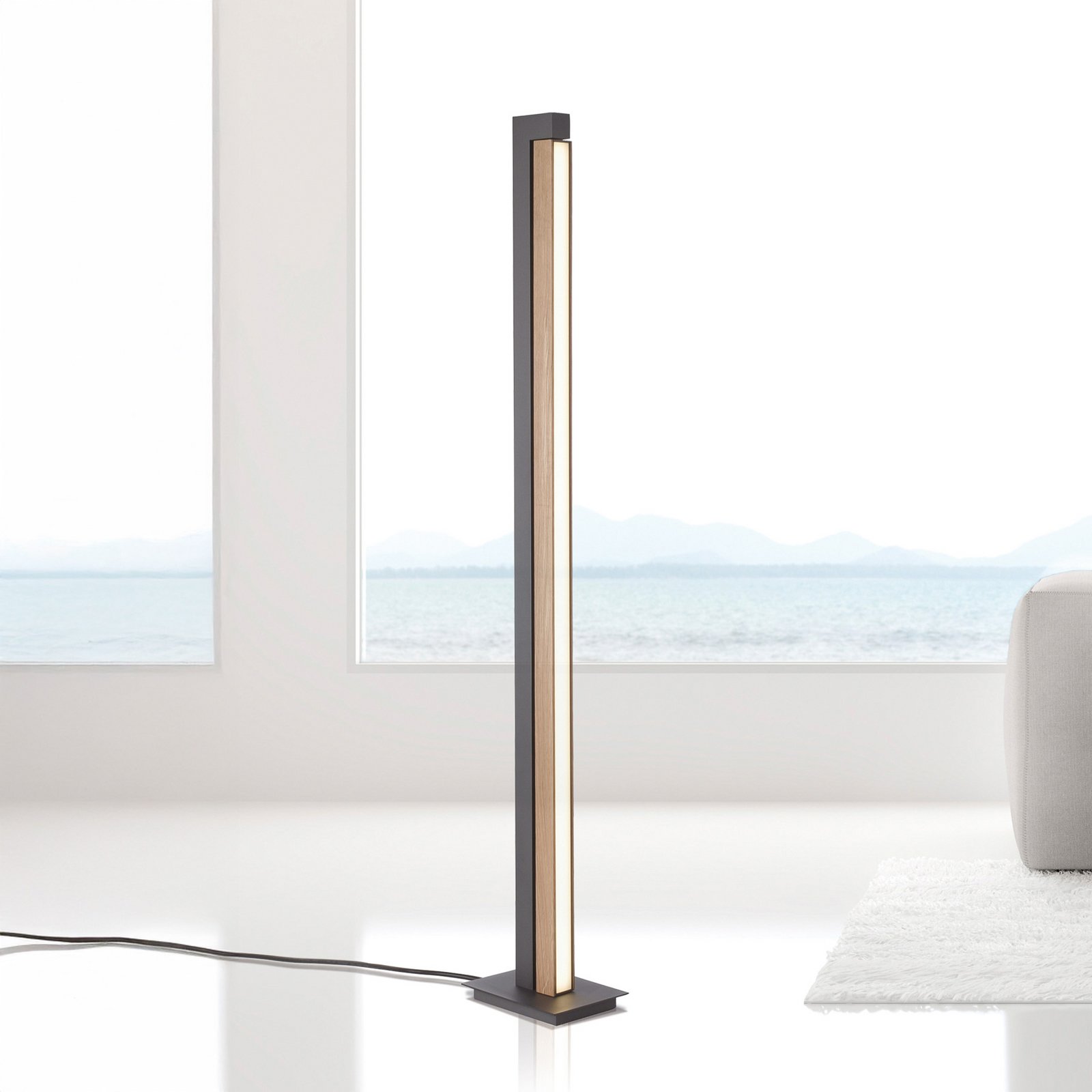 LED állólámpa PURE Lines, fekete, fa, távirányítóval, 140 cm