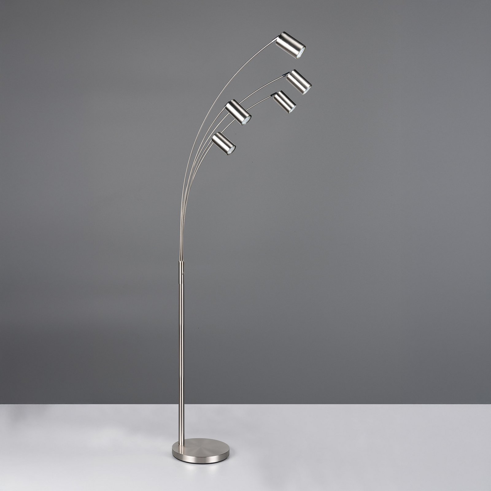 Marley lampadar, nichel, înălțime 200 cm, 5 becuri, metal