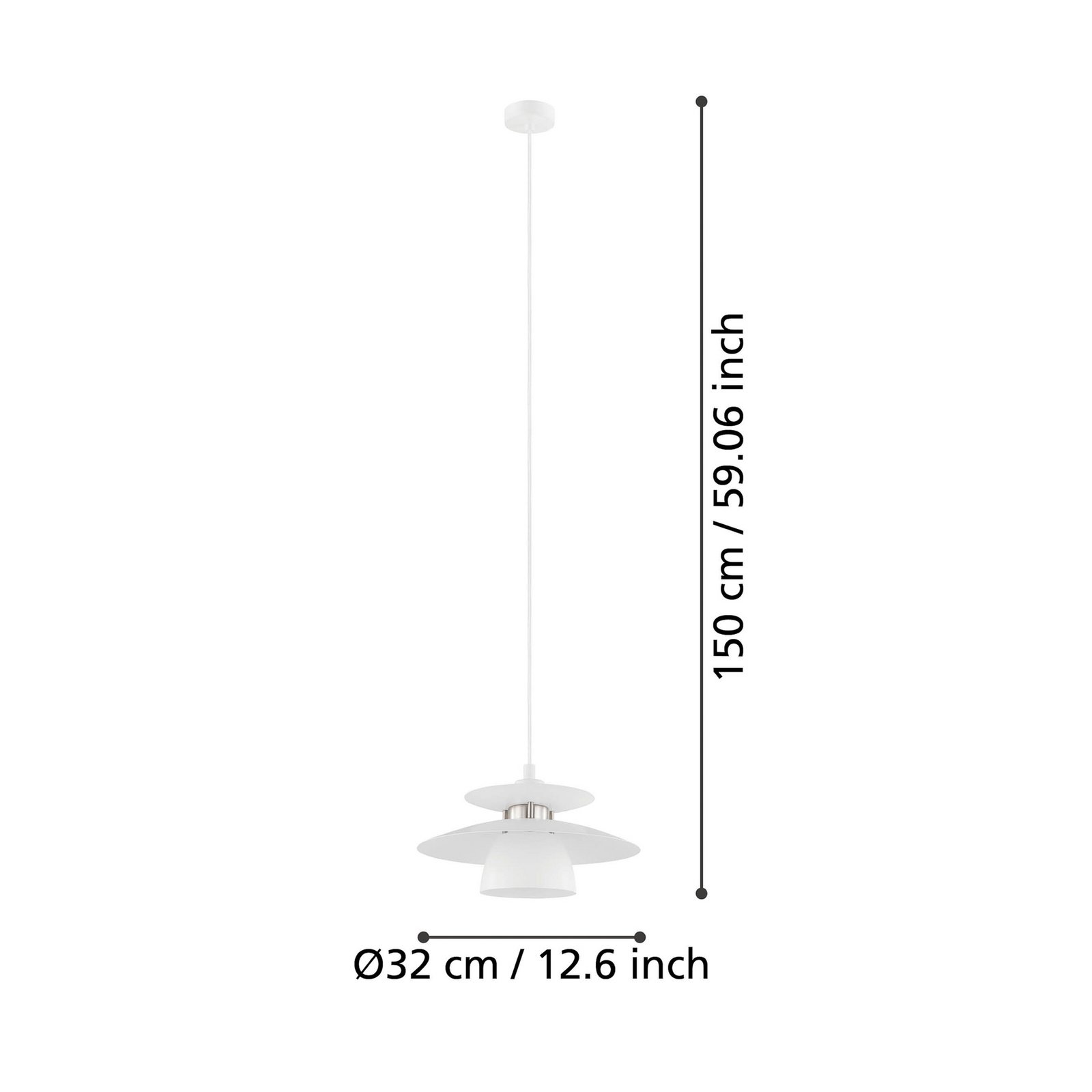 Lampada sospensione Brenda, bianco/nichel satinato