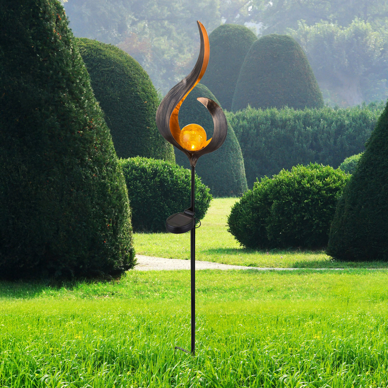 LED solar light 33465, ground spike, bronze-coloured, metal, glass