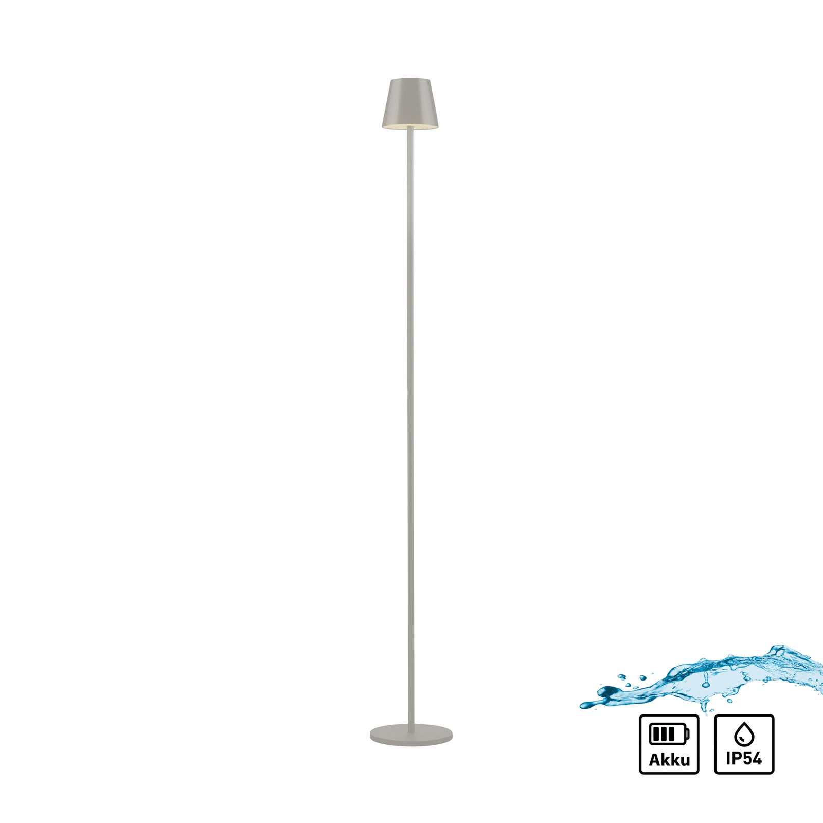 JUST LIGHT. LED-Akku-Stehlampe Euria, grau-beige, Eisen IP54