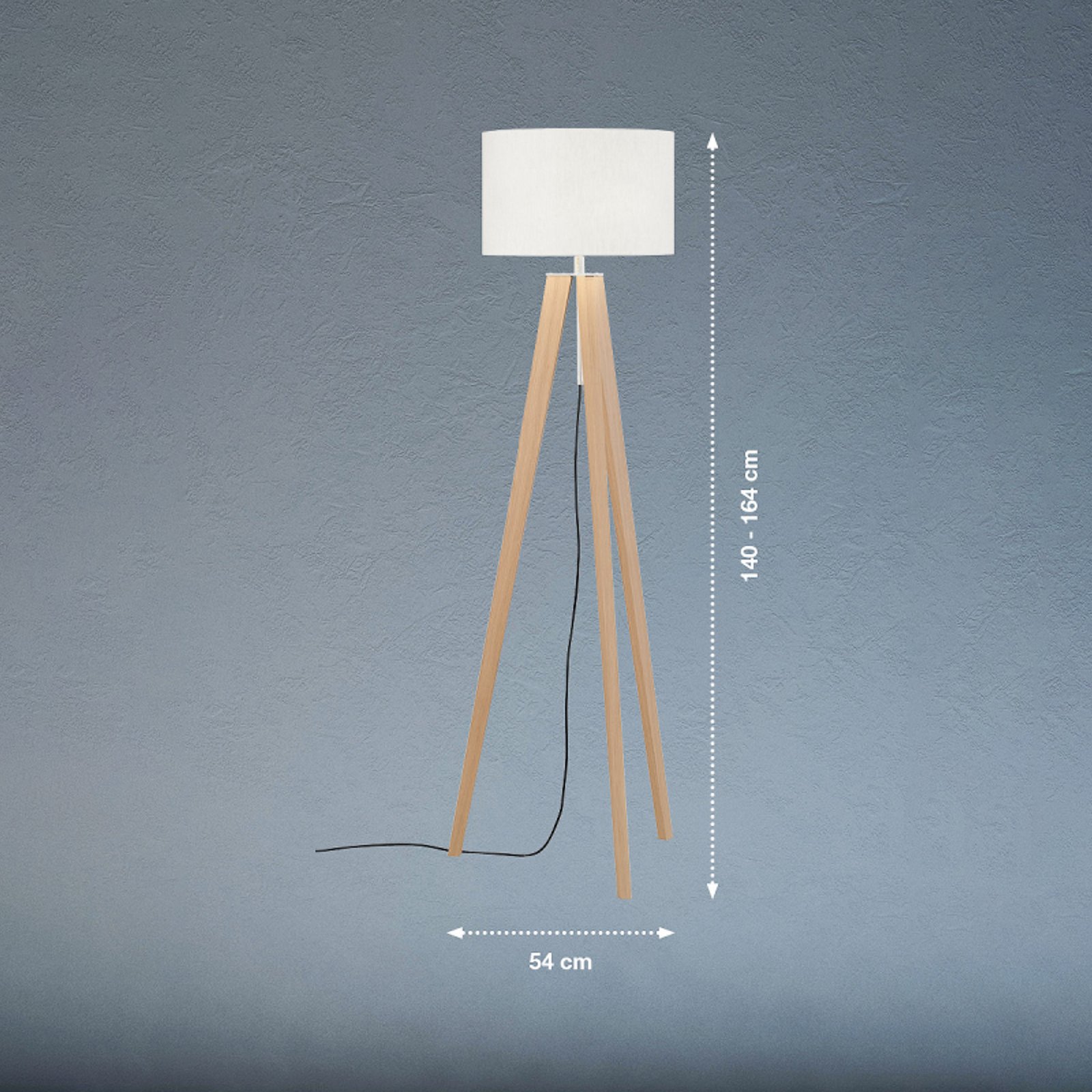 Lampadaire SHINE-WOOD, blanc/nickel/chêne, hauteur 164 cm 3 x E27