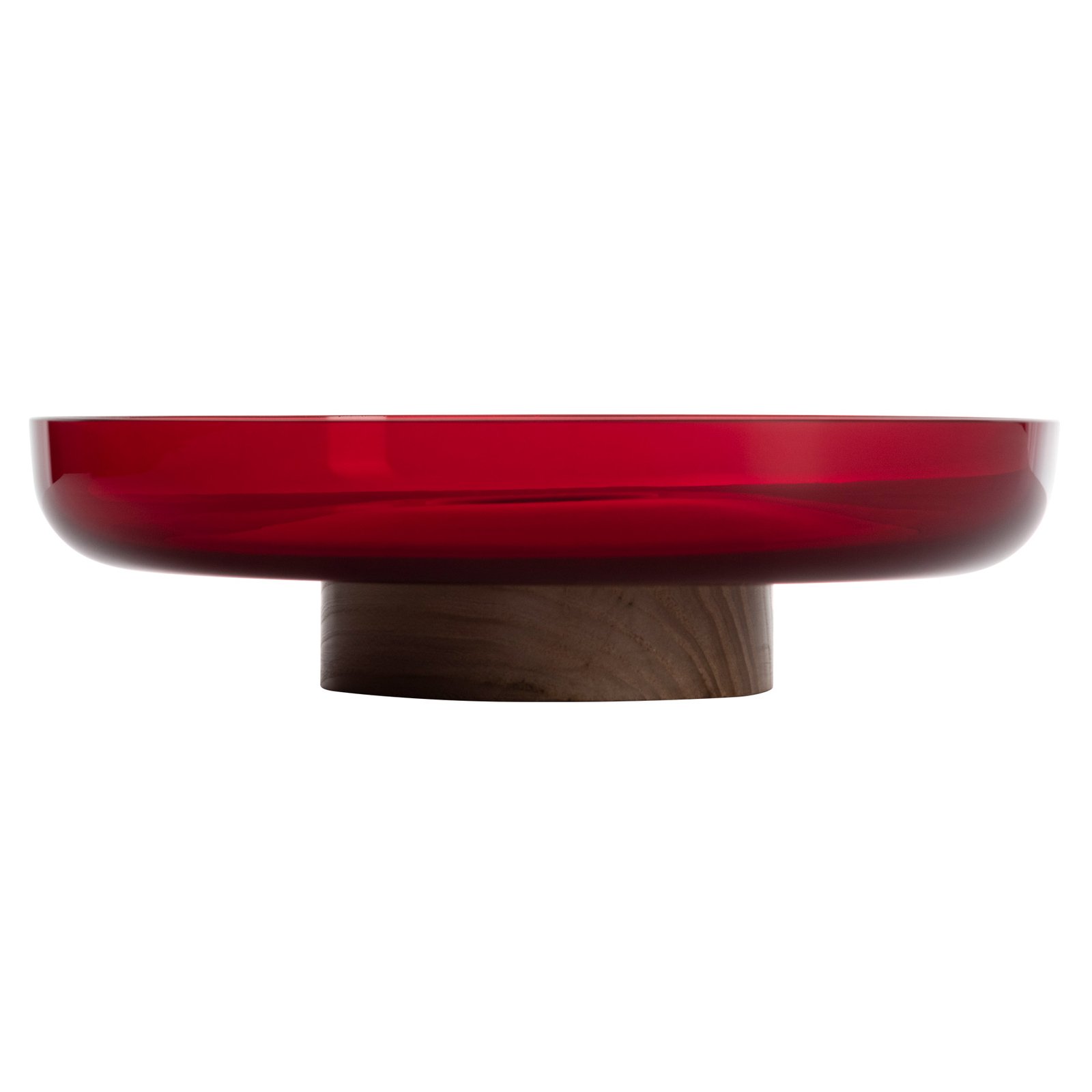 Artemide Bontà glass dish, wooden base, red