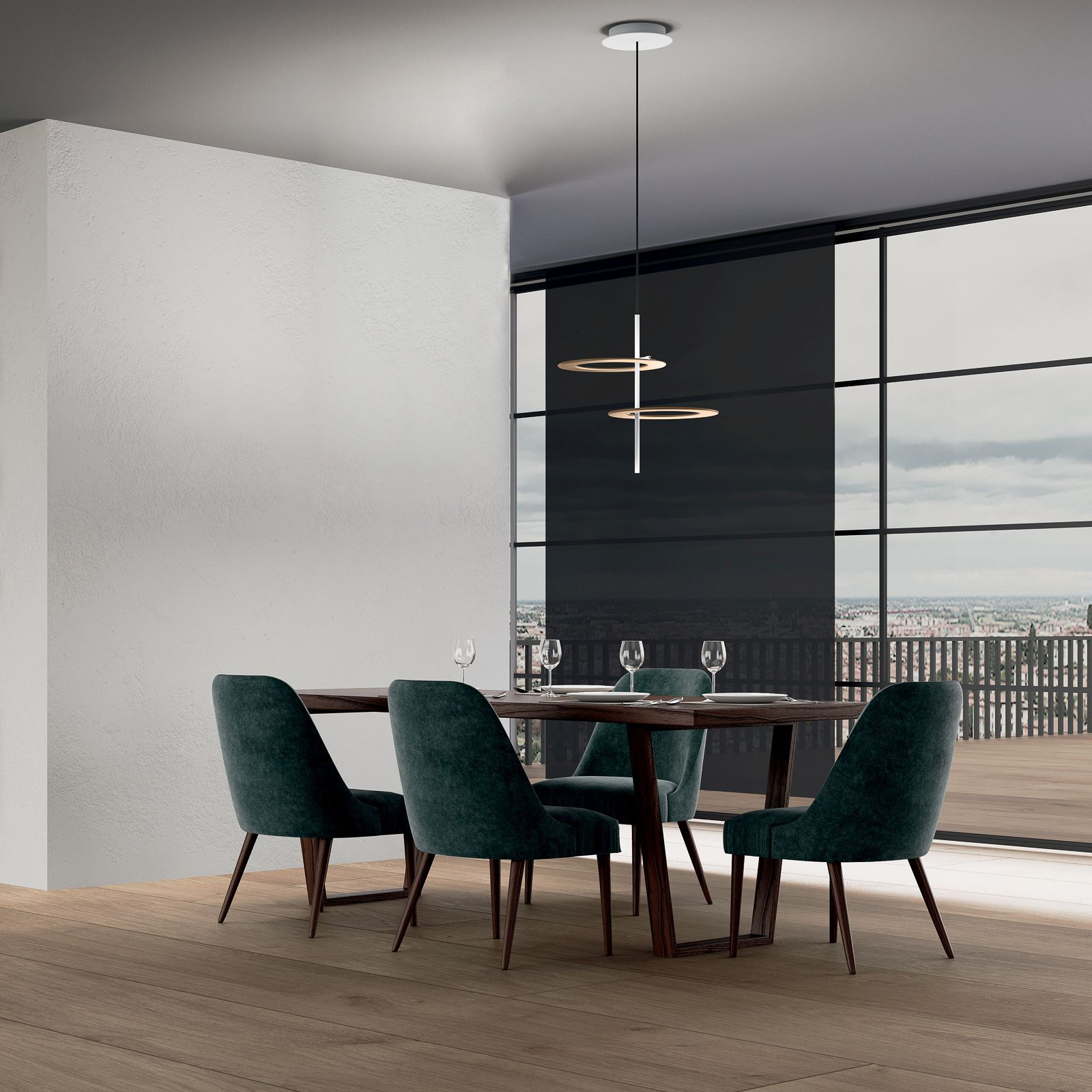 ICONE Hula Hoop S2 LED hanging light - 2 disks, for Living / Dining Room, aluminium, 50 W, energy efficiency: A+