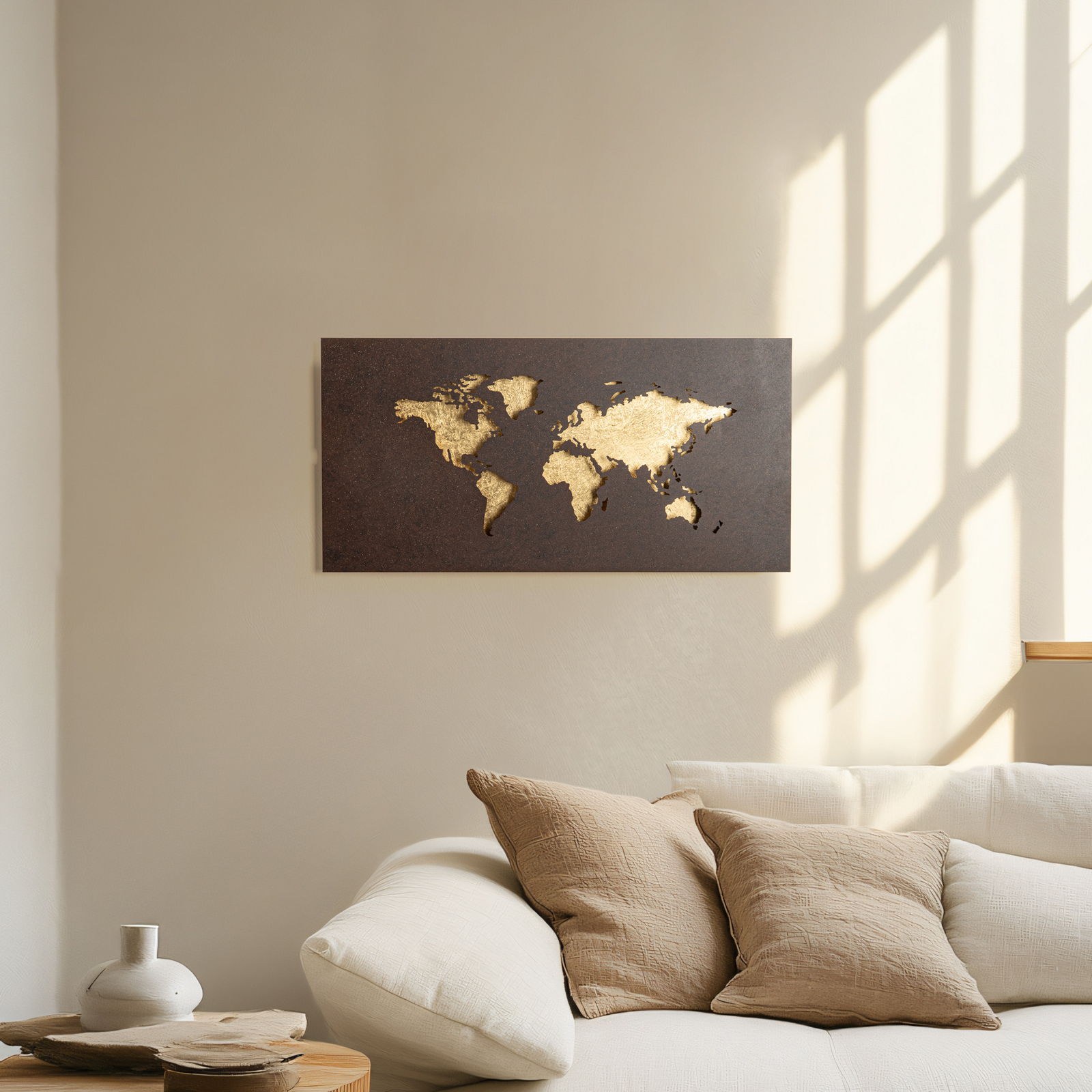 Applique a LED World, ruggine/oro, 60 cm x 30 cm - Lucande Applique a LED World, ruggine/oro, 60 cm x 30 cm - Lucande
