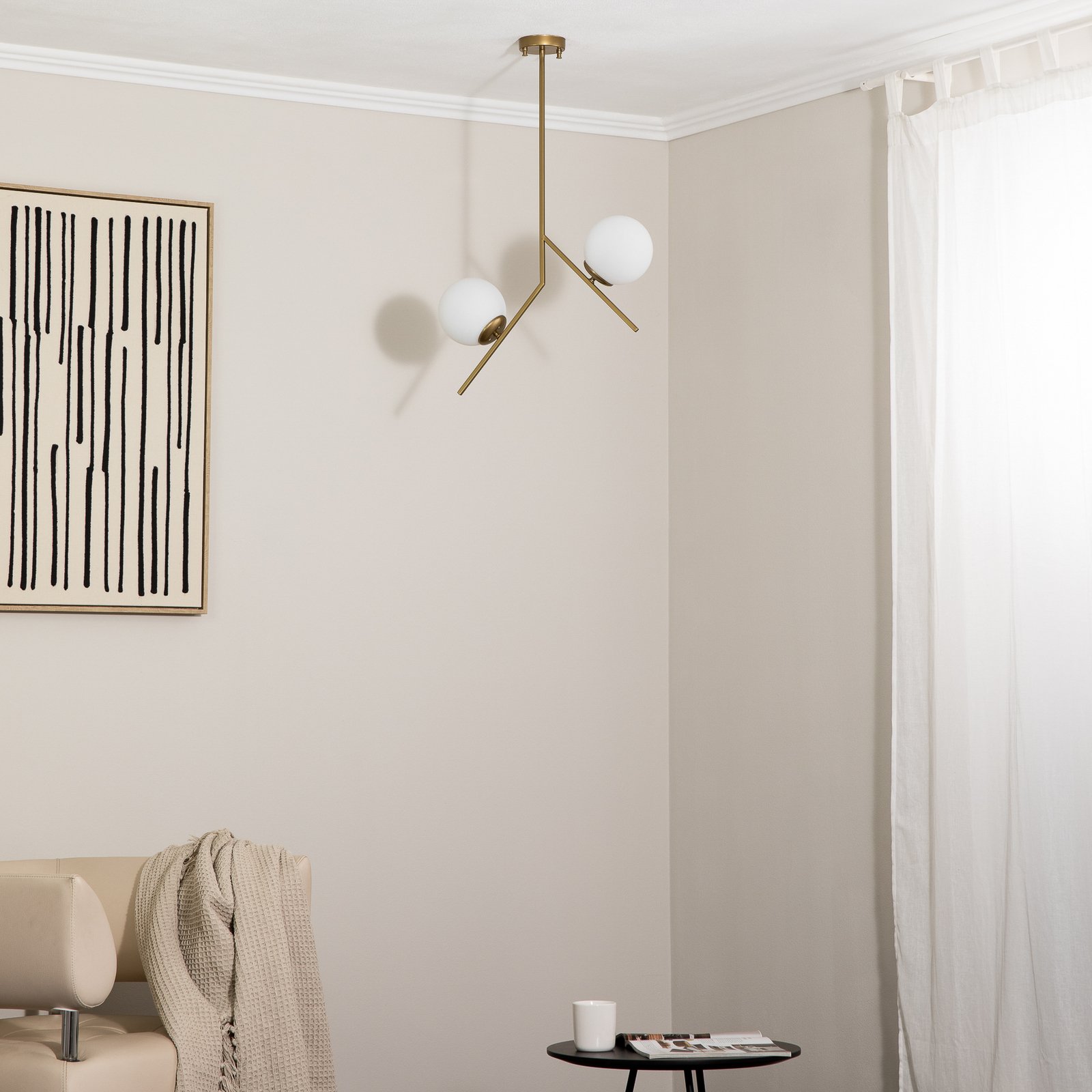 Dolunay pendant light, 43 cm long, 2-bulb, gold-coloured, E27