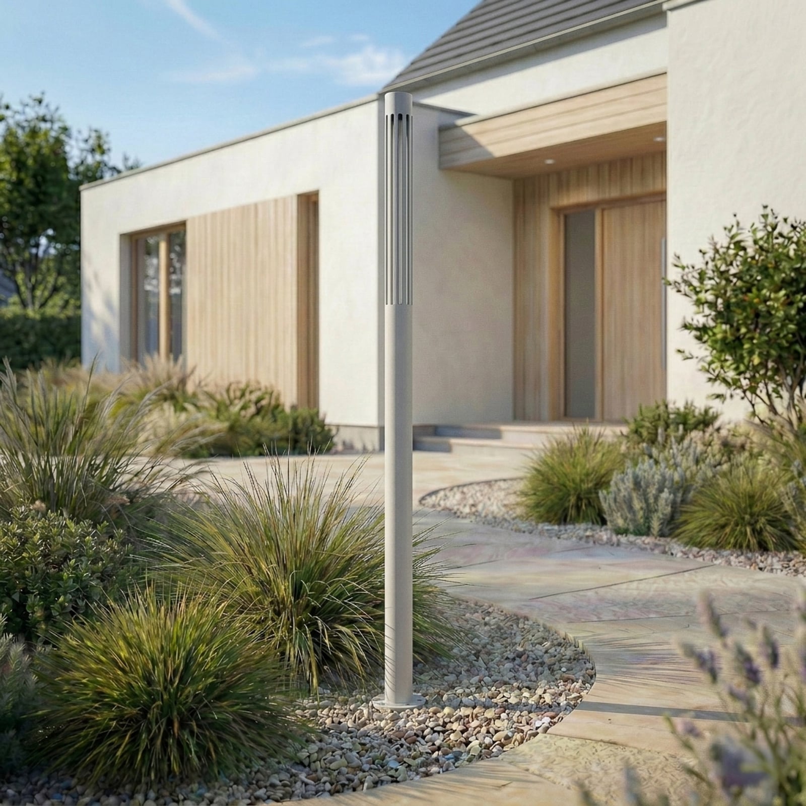 LED osvětlení cesty Fjorya, kamenně šedé, výška 90 cm, IP65 – Lindby