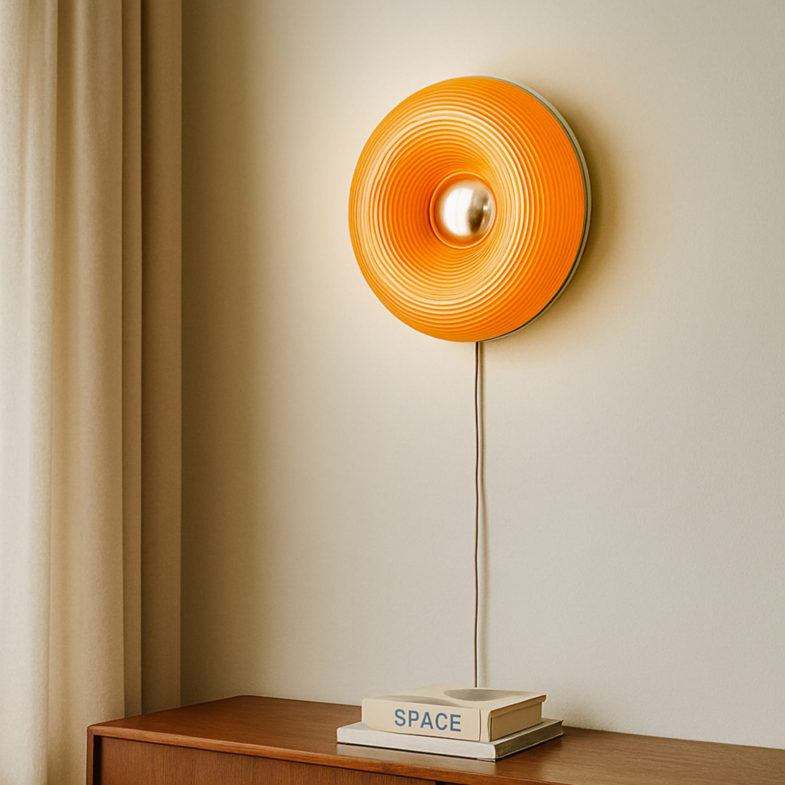 Lindby LED-Tischleuchte Fjora, orange/chrom, Ø 30cm, dimmbar