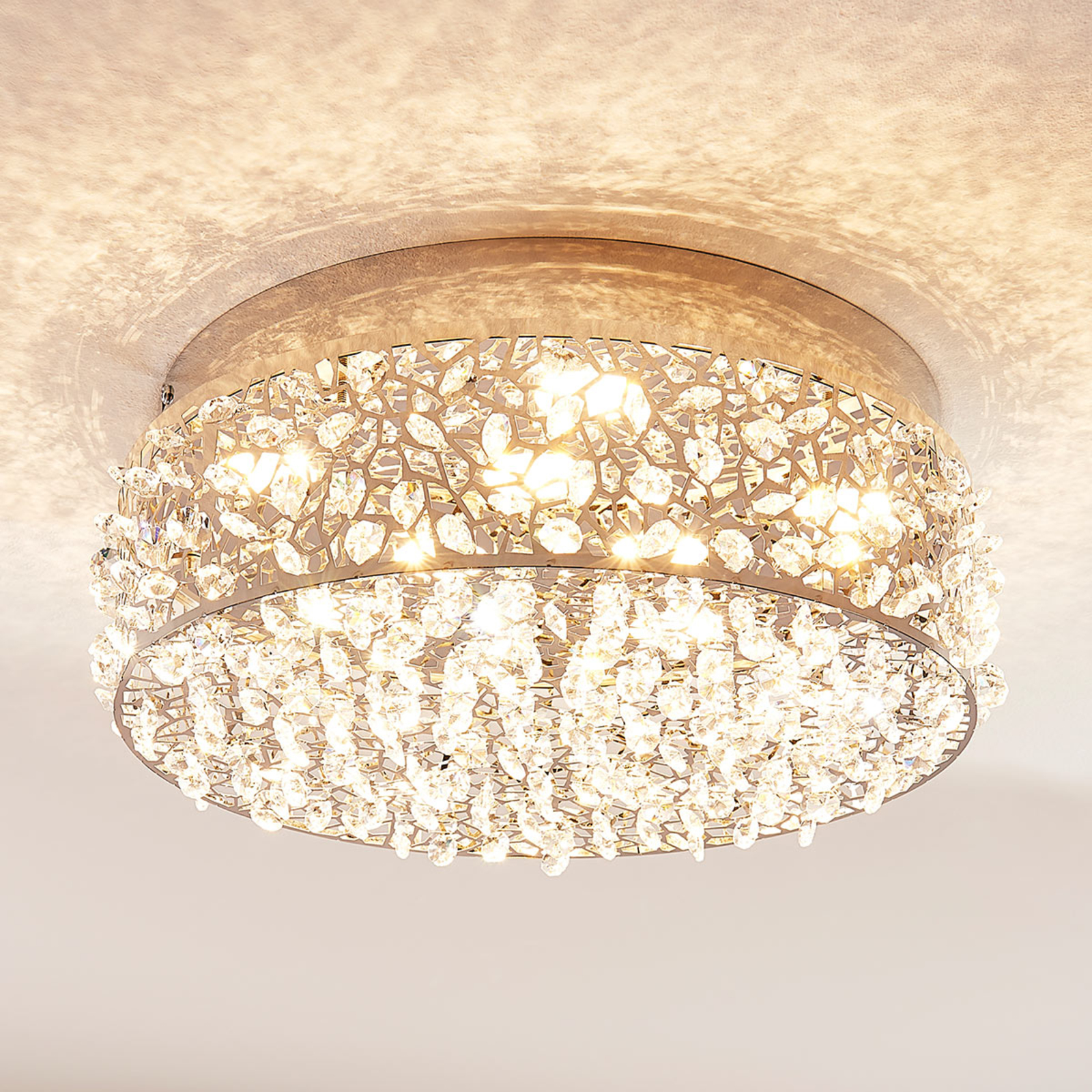 Glittrande LED-taklampa Felias, rund form