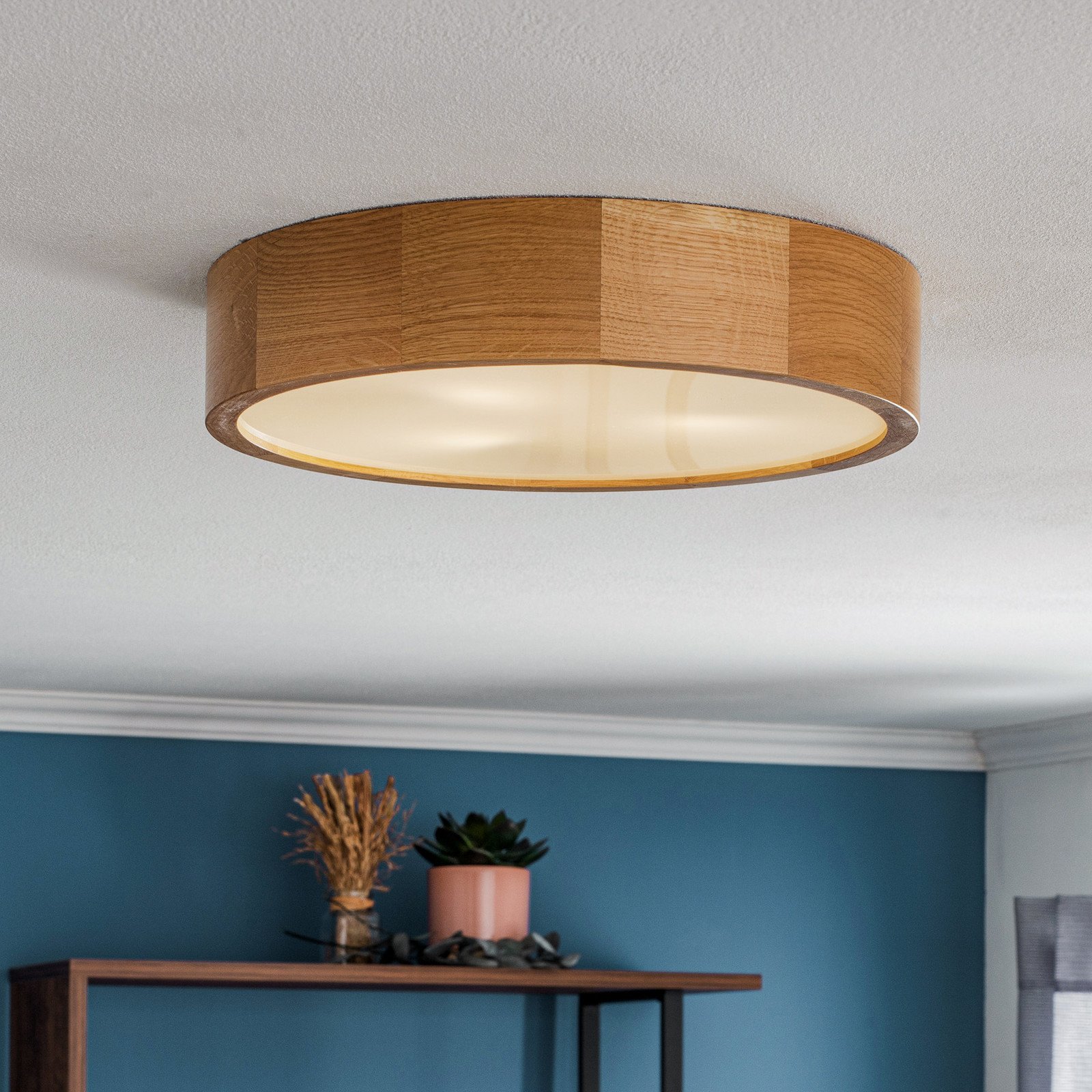 TEMAR LIGHTING Plafonieră Cleo DR375 IP54 Ø 375 cm lemn de stejar E27 - Baie