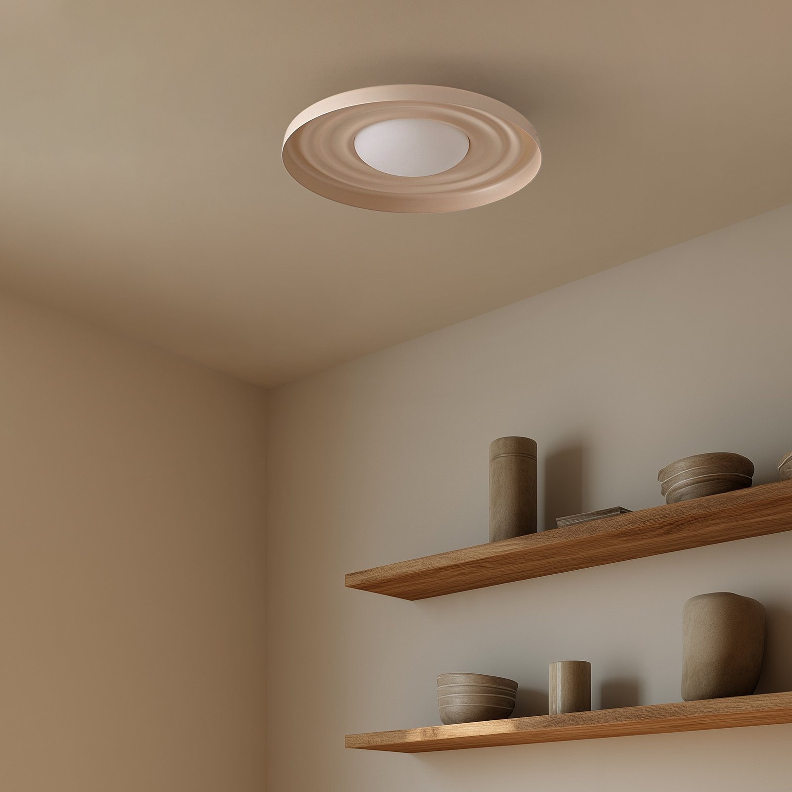 Lindby LED-Deckenleuchte Waves, beige, Ø 43 cm, Metall