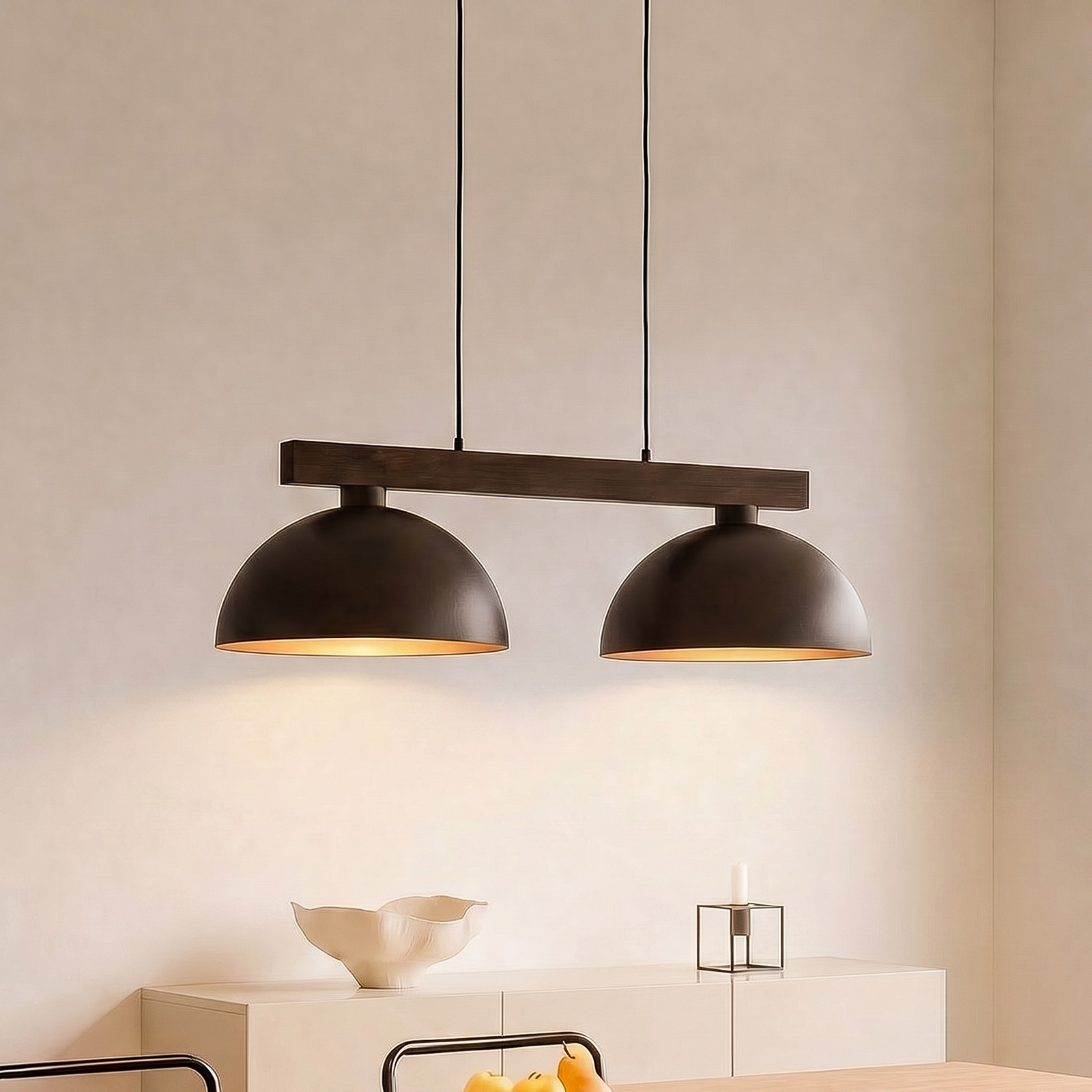 TK Lighting Lampă suspendată Oslo maro cu 2 becuri lungime 83 cm soclu E27 - Camera de zi / sufragerie - Modern - maro lemn închis la culoare - Metal