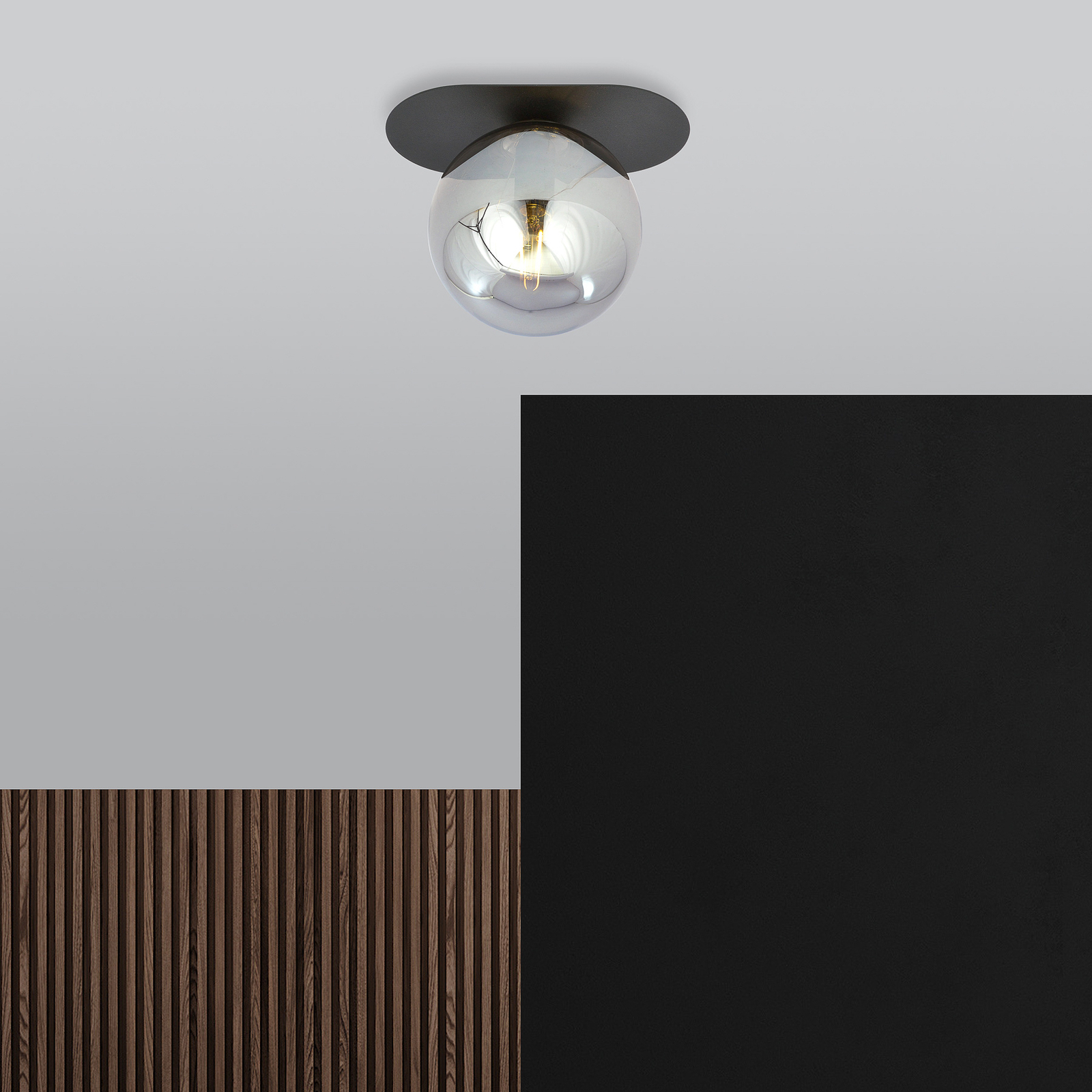 Plaza ceiling lamp, black/graphite, one-bulb