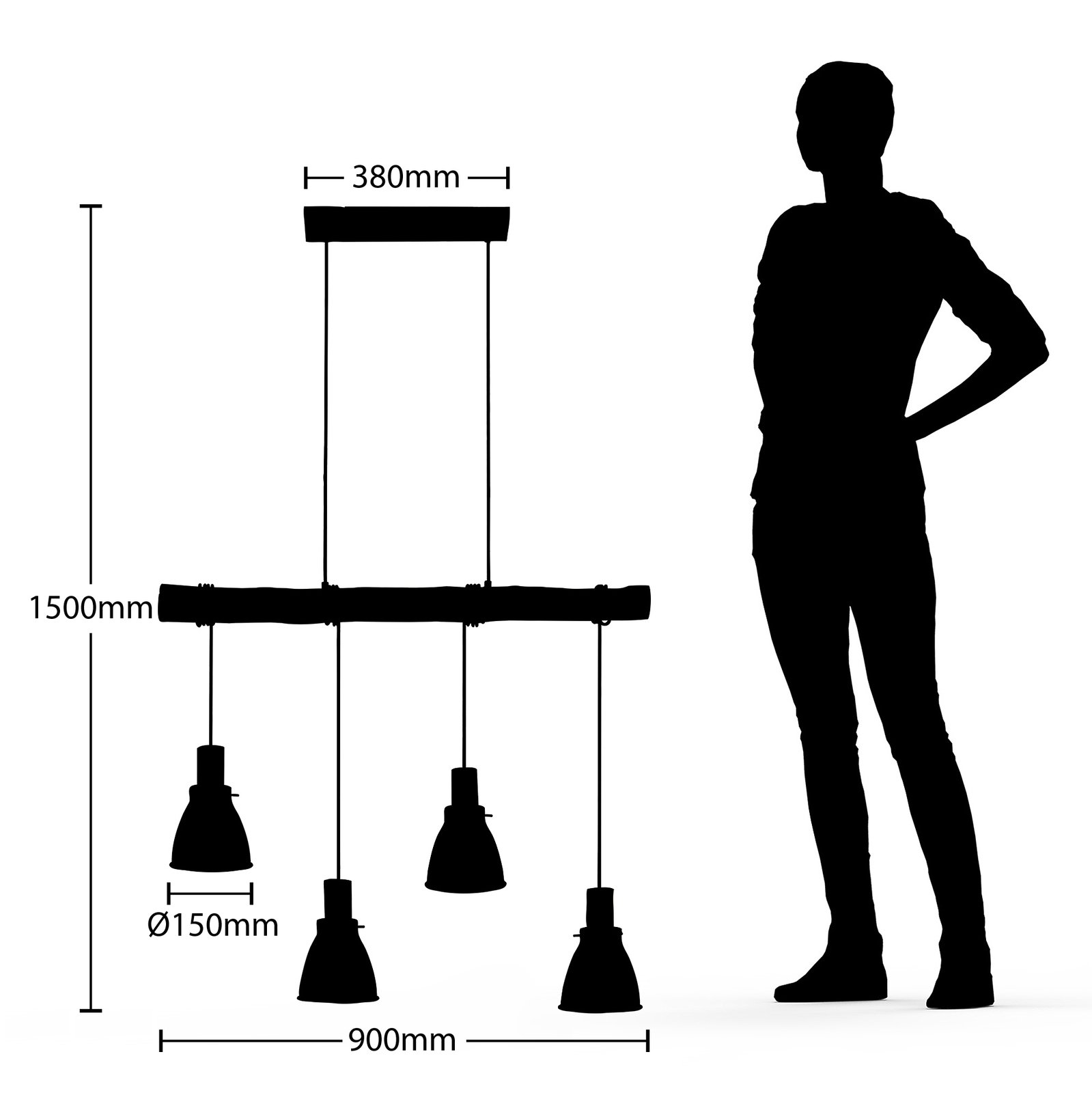 Lindby suspension Trebale, 4 lampes, E14, fer, bois