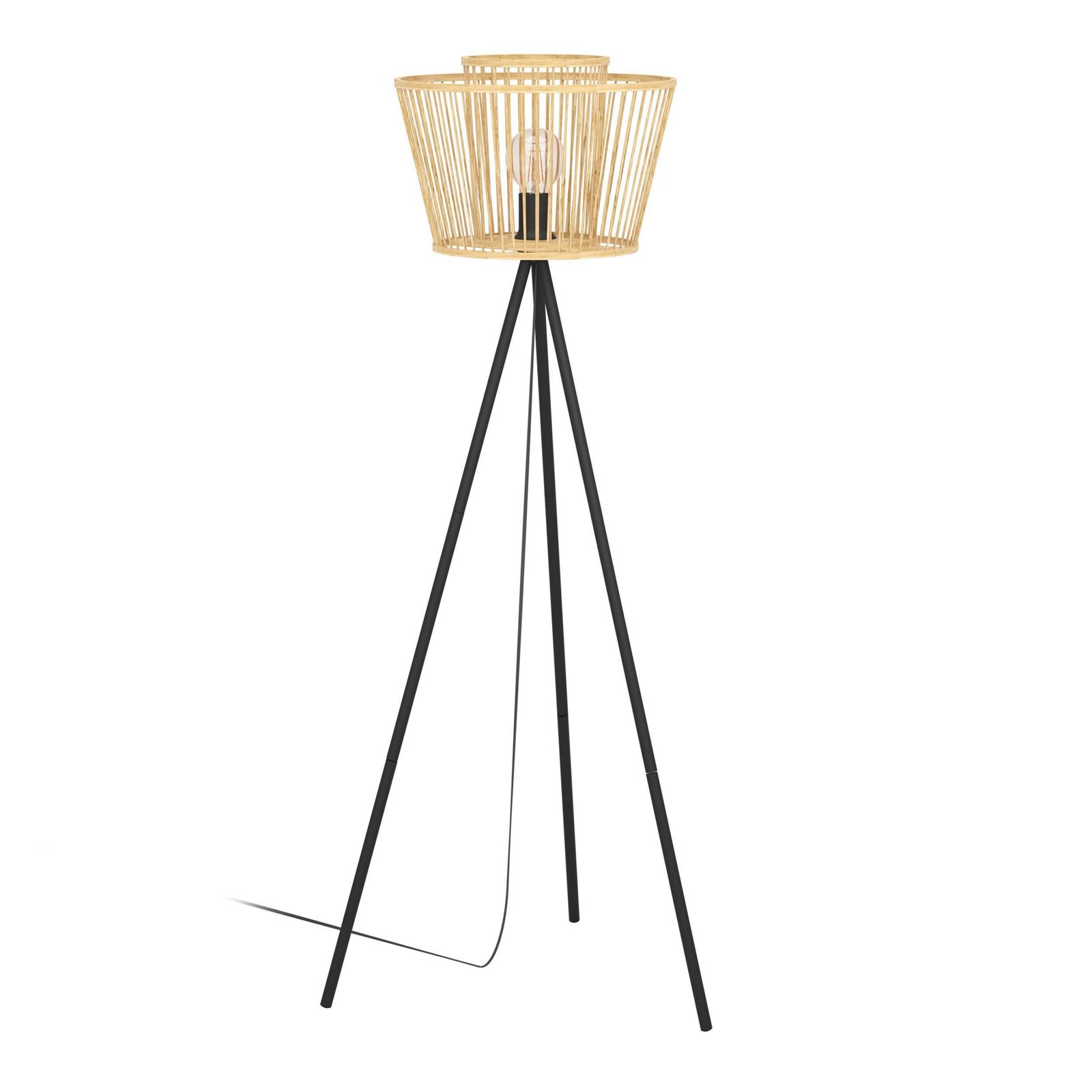 Hykeham floor lamp, height 129.5 cm, natural/black, bamboo