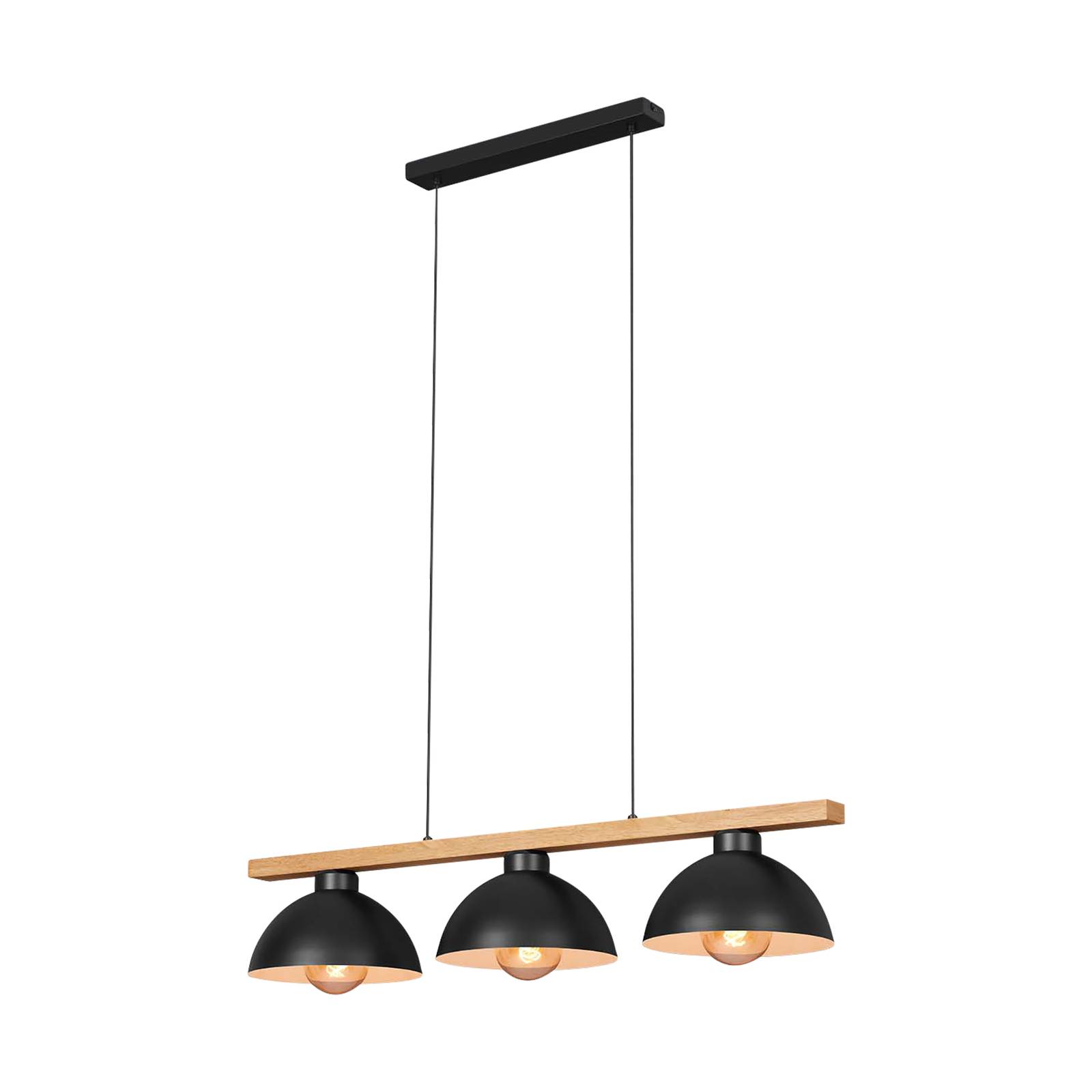 Suspension 4046-035 noire/bois à 3 lampes