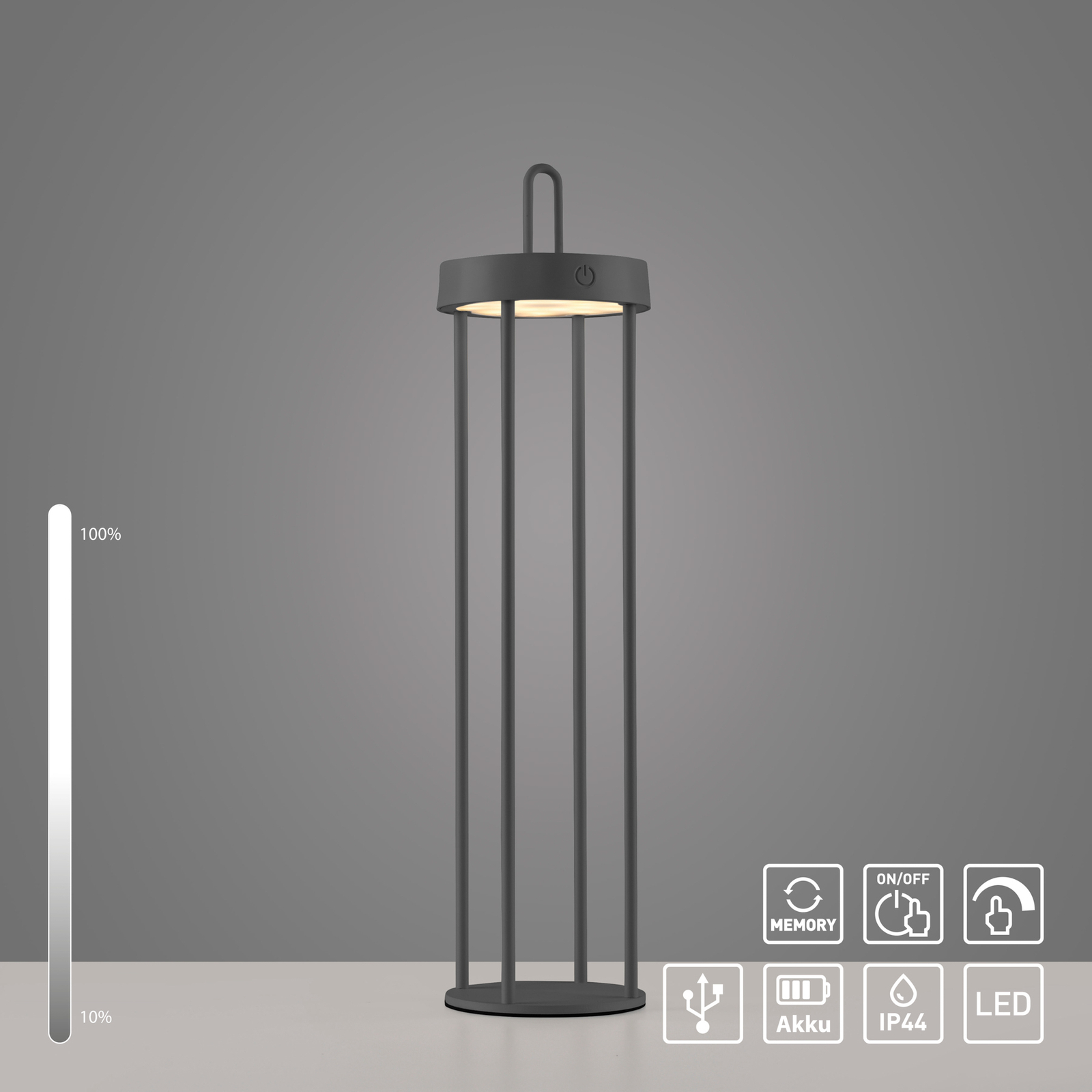JUST LIGHT. LED-es újratölthető asztali lámpa Anselm fekete 50 cm vasaló