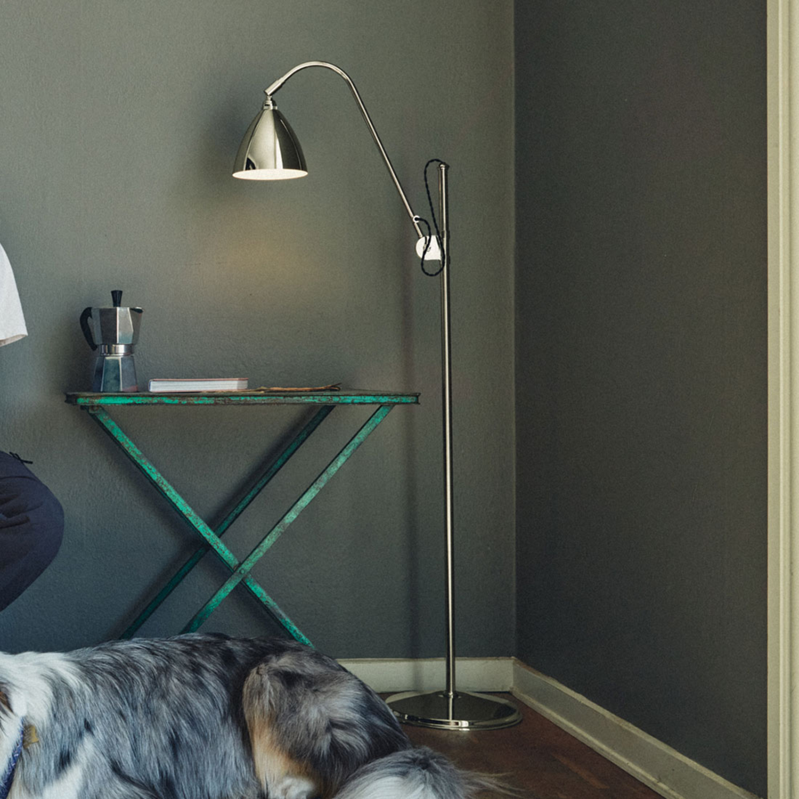 GUBI Bestlite BL3 floor lamp, limited, nickel, for Living / Dining Room, metal, E14, 40 W, energy efficiency: A++, H: 151 cm