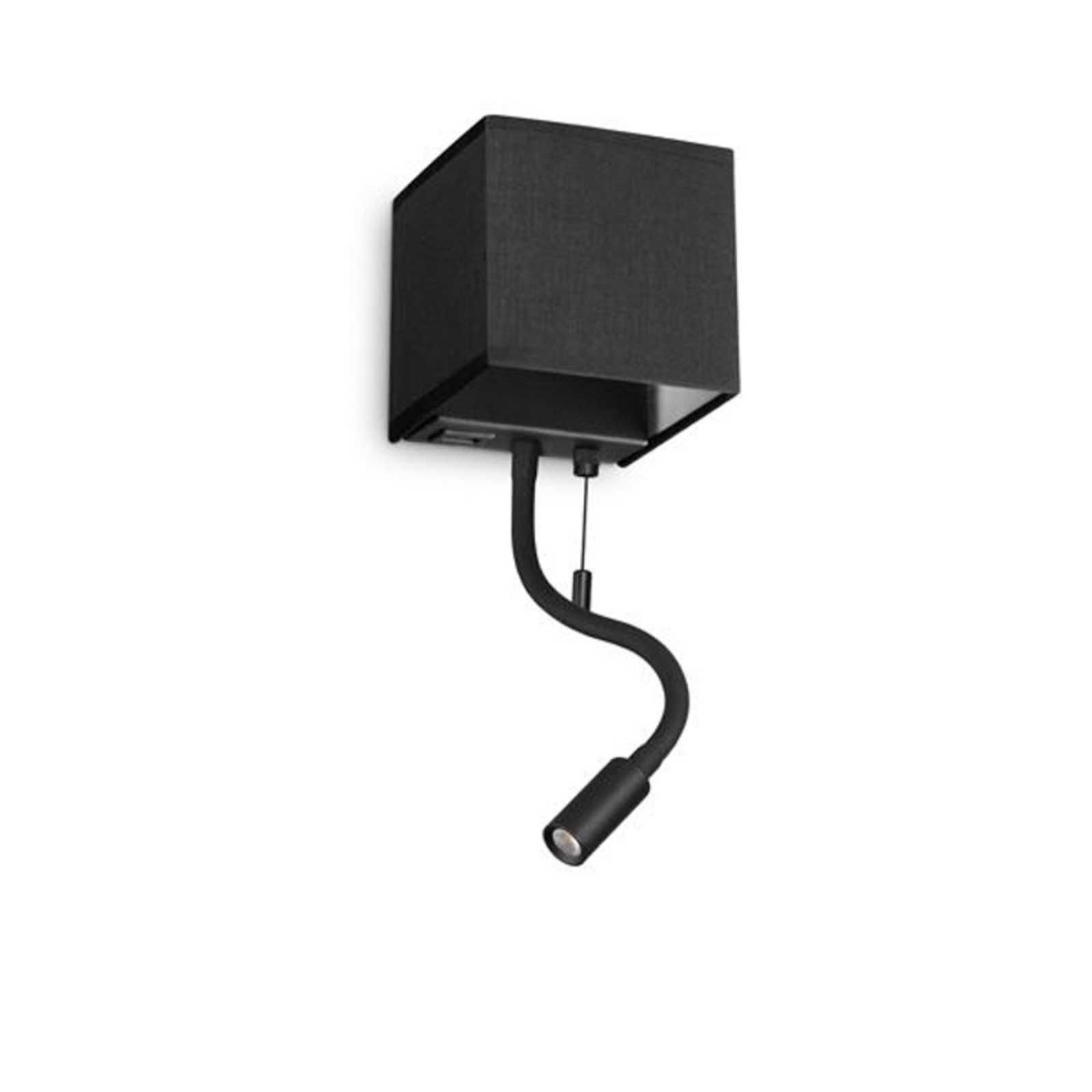 Ideal Lux vegglampe Kid svart stoff LED-leselampe USB-port