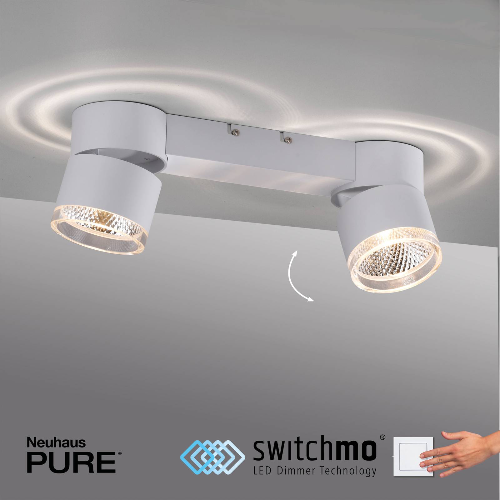 PURE Nola lampa sufitowa LED 2-punktowa biała