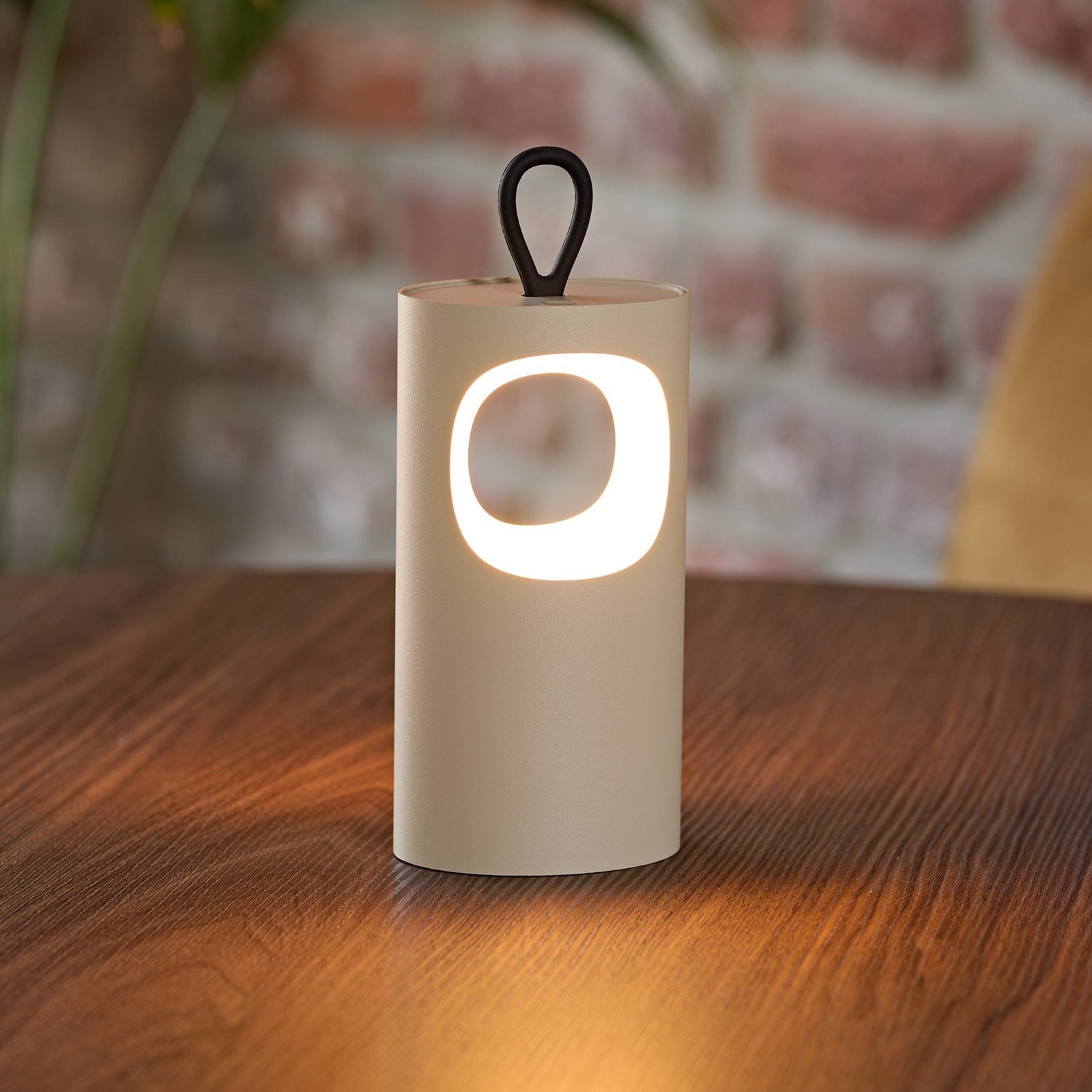 LED újratölthető asztali világítás Lunari, bézs, 16 cm, fém, CCT IP44