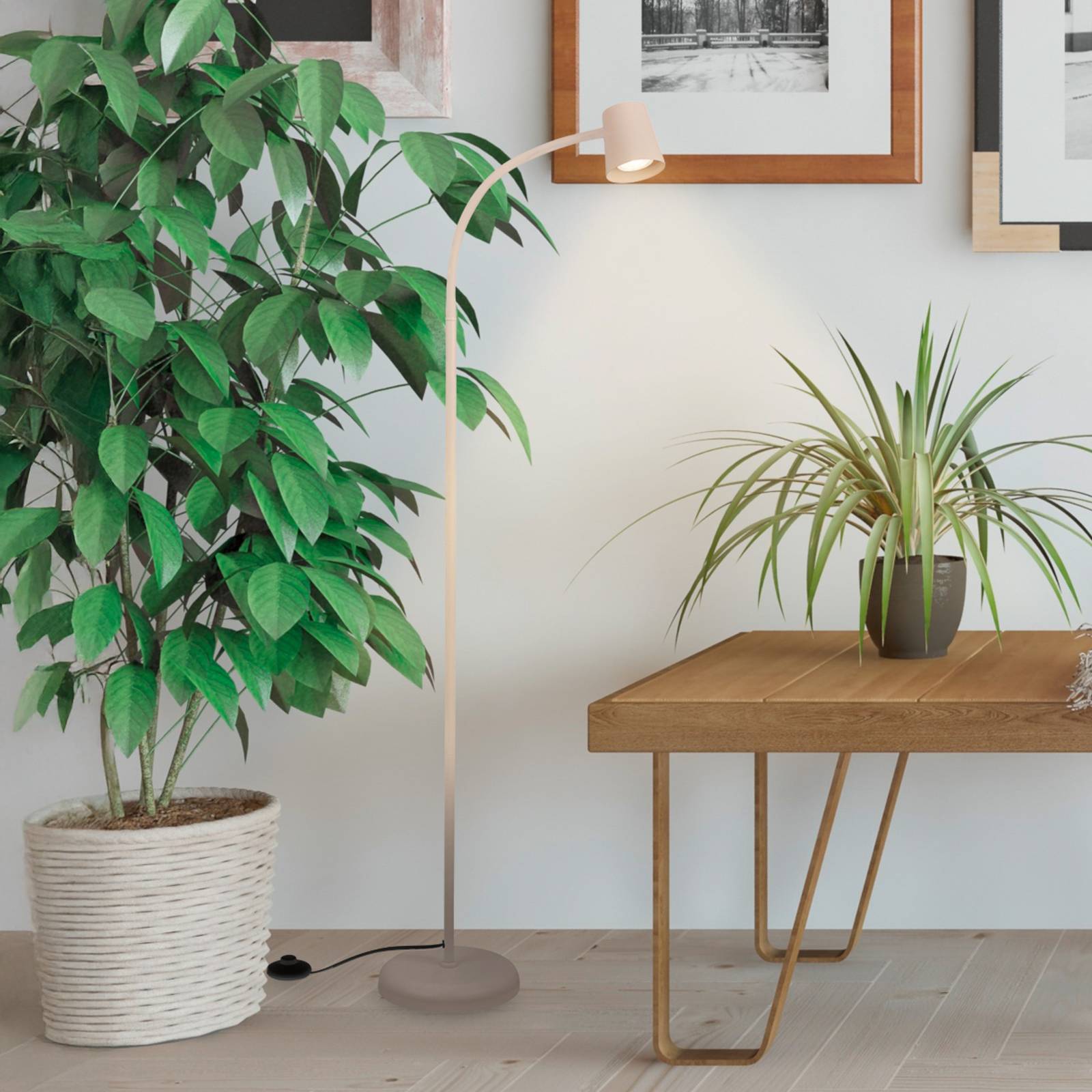 Briloner Lampe sur pied Skriva, beige, réglable, métal, GU10