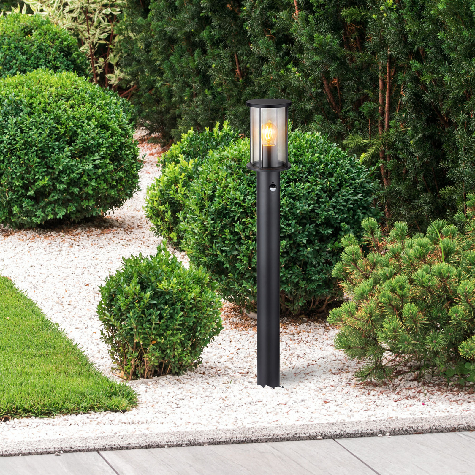 Wegeleuchte Gracey, schwarz, Sensor, 100 cm, IP54, E27 Wegeleuchte Gracey, schwarz, Sensor, 100 cm, IP54, E27