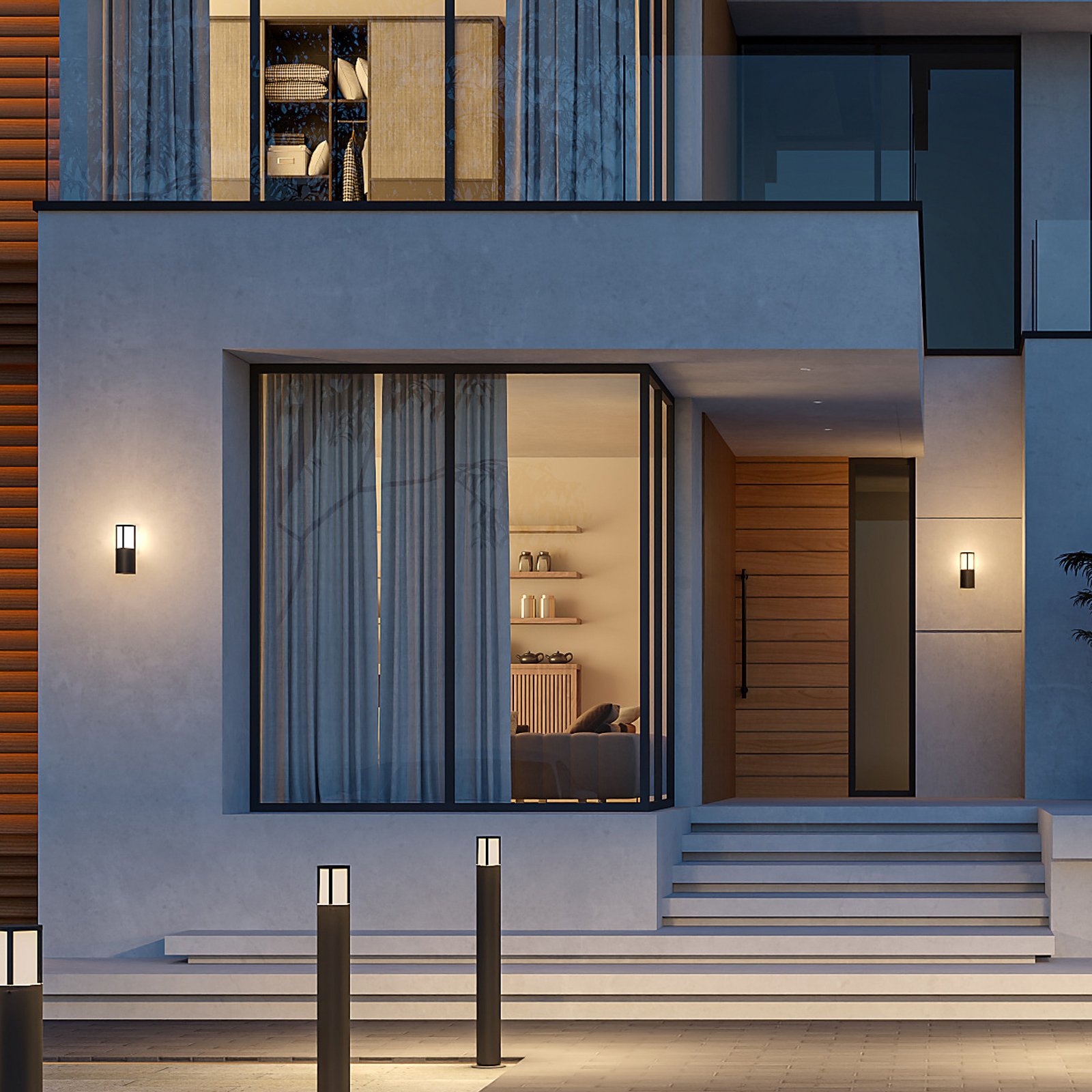 Facado II utomhusvägglampa, grå/opal, Ø 11 cm, IP65, metall