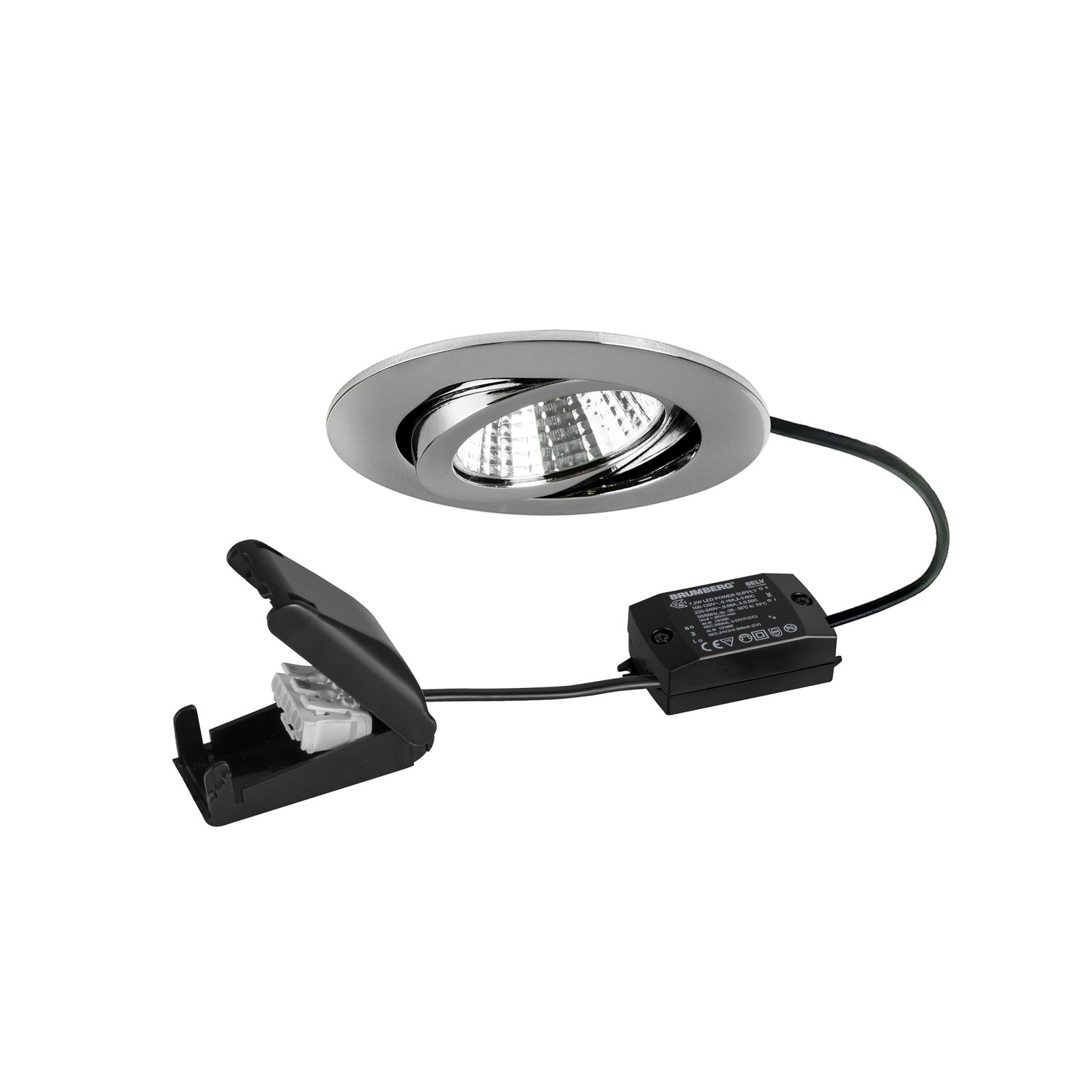 BRUMBERG BB03 LED recessed spotlight, on/off connection box chrome