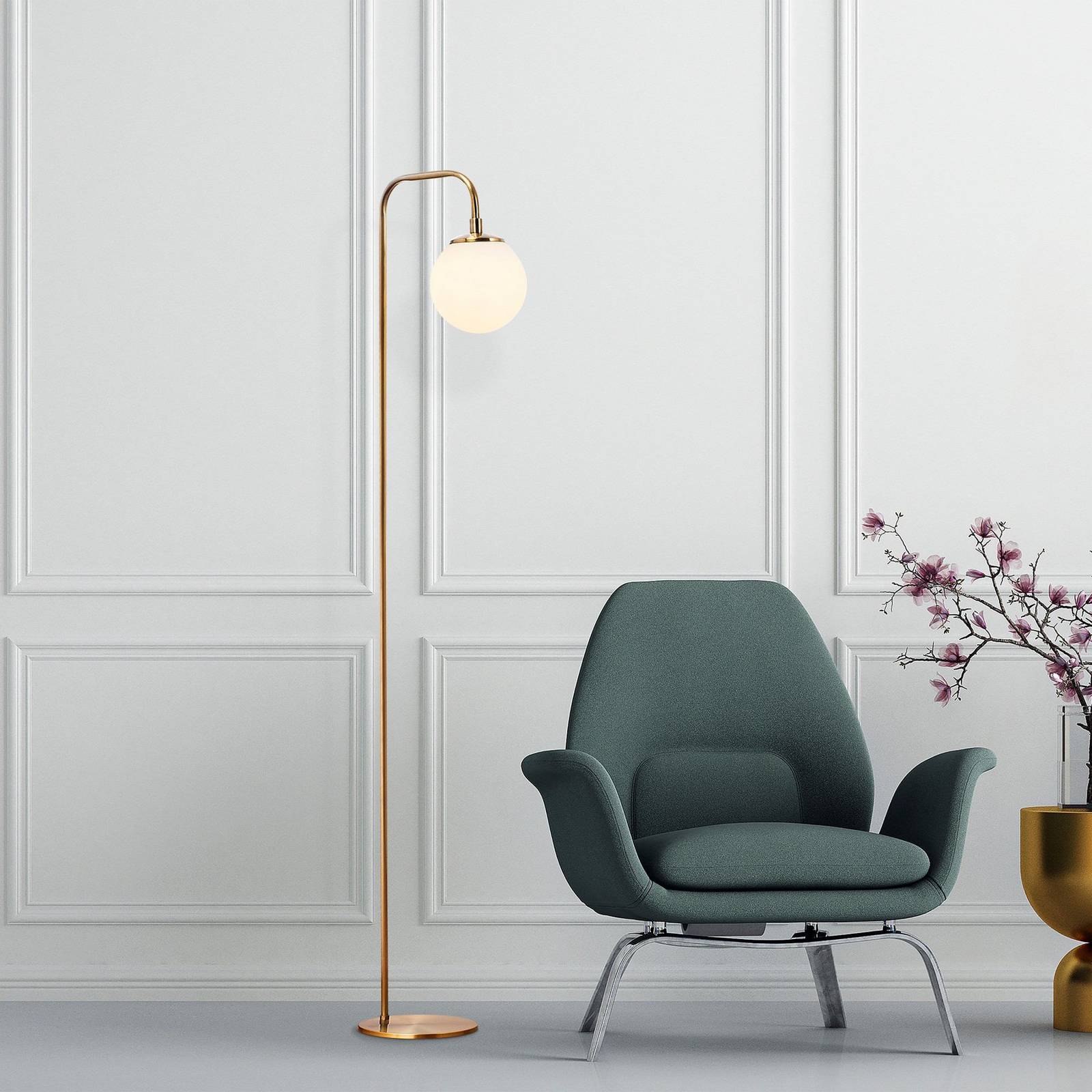 Stehleuchte Viran, goldfarben antik, Glas, Höhe 146 cm, E14 günstig online kaufen