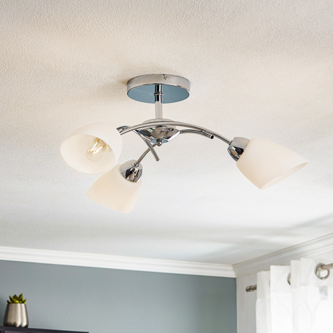 Taklampe Varietta med glasskjermer, krom 3 lys
