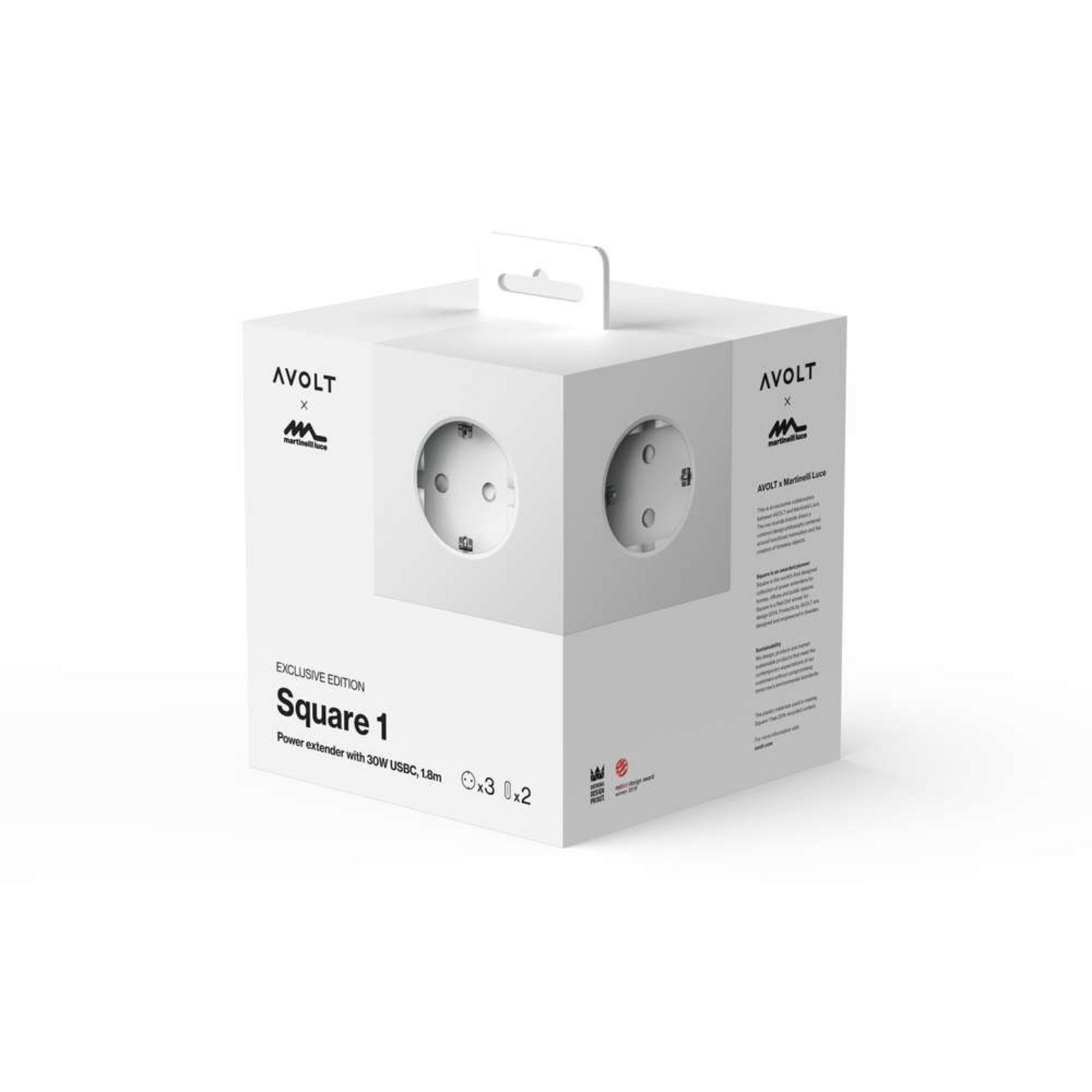 Mehrfachdose SQUARE 1 weiß 3x Schuko 2x USB 1,8m Kabel AVOLT